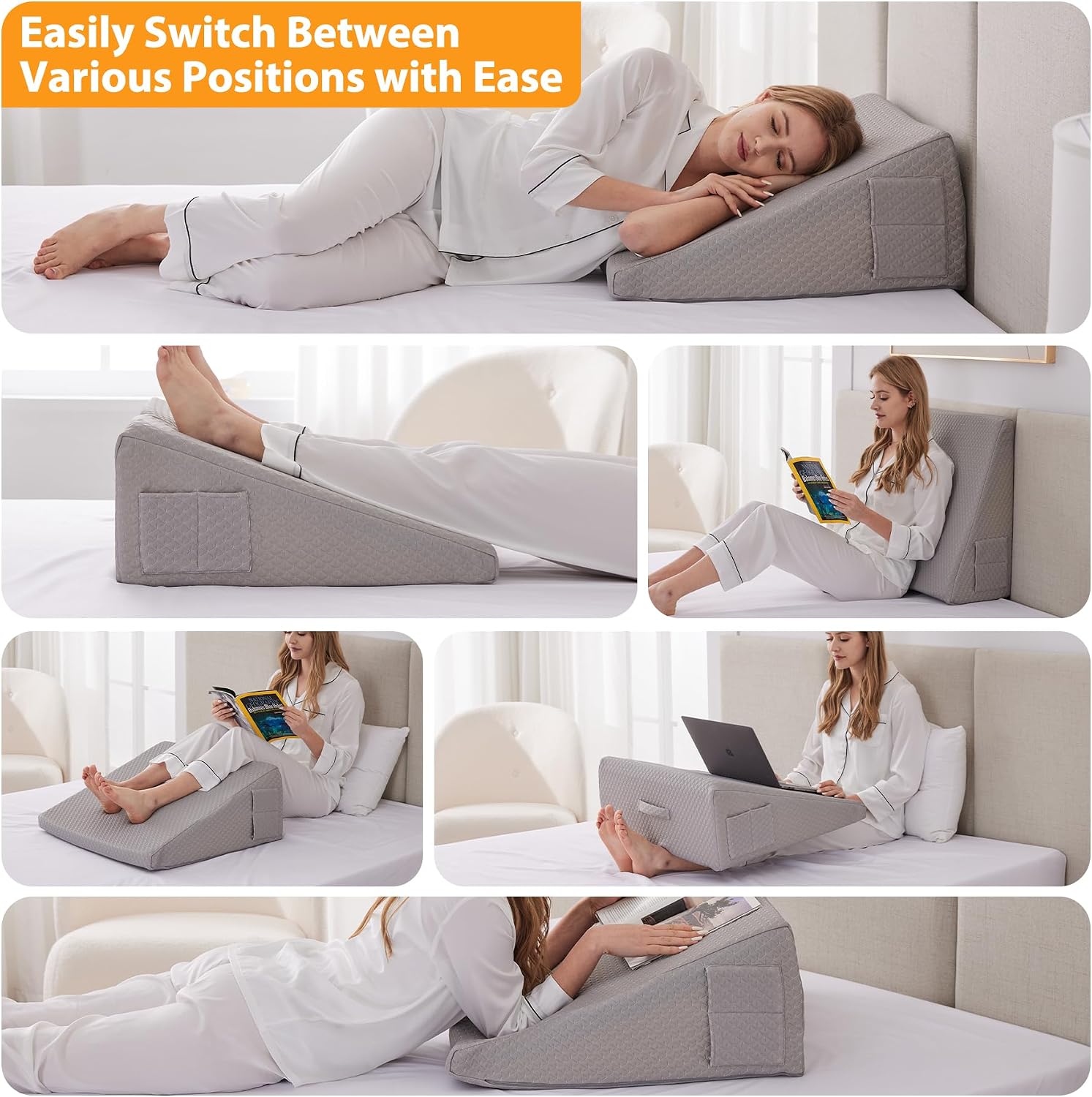 Ruqmuis Wedge Pillow for Sleeping, 10" Bed Wedges Pillow for Headboard, Triangle Incline Wedge for Acid Reflux, Pillows Wedge for Back, El…