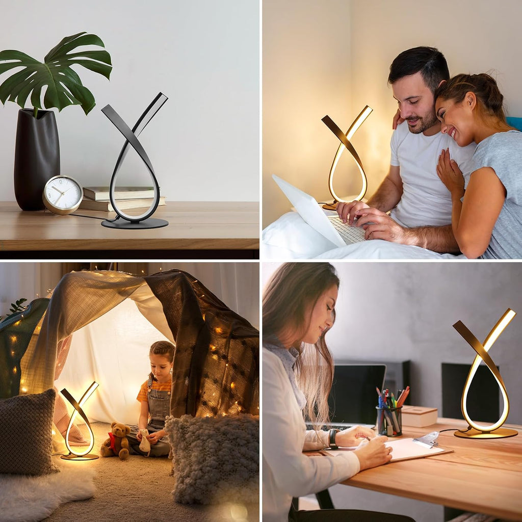 NUÜR Modern Table Lamp, Stepless Dimmable LED Spiral Lamp for Living Room, Contemporary Nightstand Lamp, Black Bedside Table Lamp for…