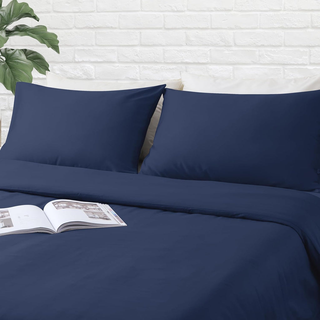 ZaizaiHome Queen Size Pillow Protector Set of 2, 100% Egyptian Cotton Pillow Cases with Zipper 400 Thread Count Sateen Weave Cotton Navy Bl…