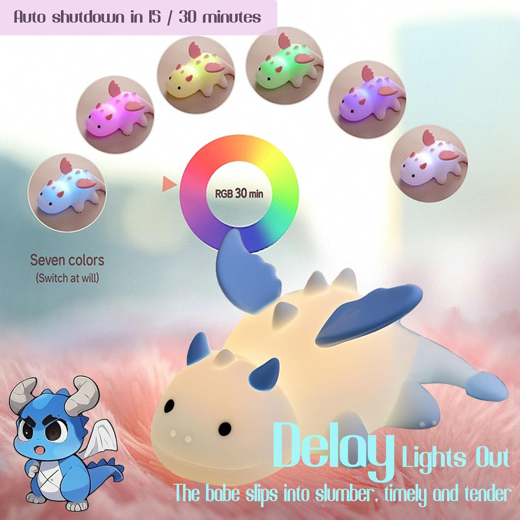 Dragon Night Light, Cute Baby Dragon Gifts, Soft Silicone Lamp with 3 Level Warm Light and RGB Changing, Breastfeeding Nursery Portable…