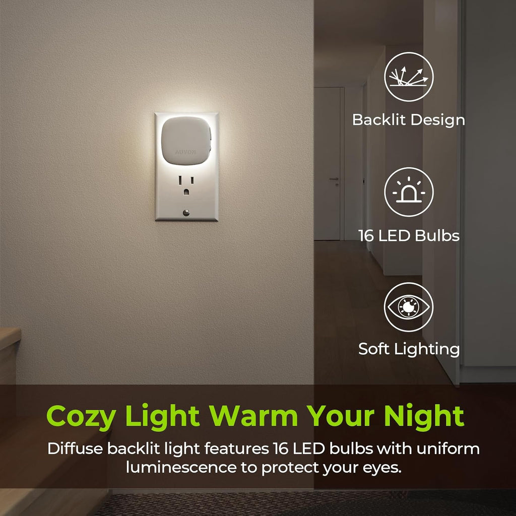 AUVON Plug-in LED Backlit Night Light with Motion Sensor & Dusk to Dawn Sensor, Dimmable Cool White Nightlight with 1-50 lm Adjustable…