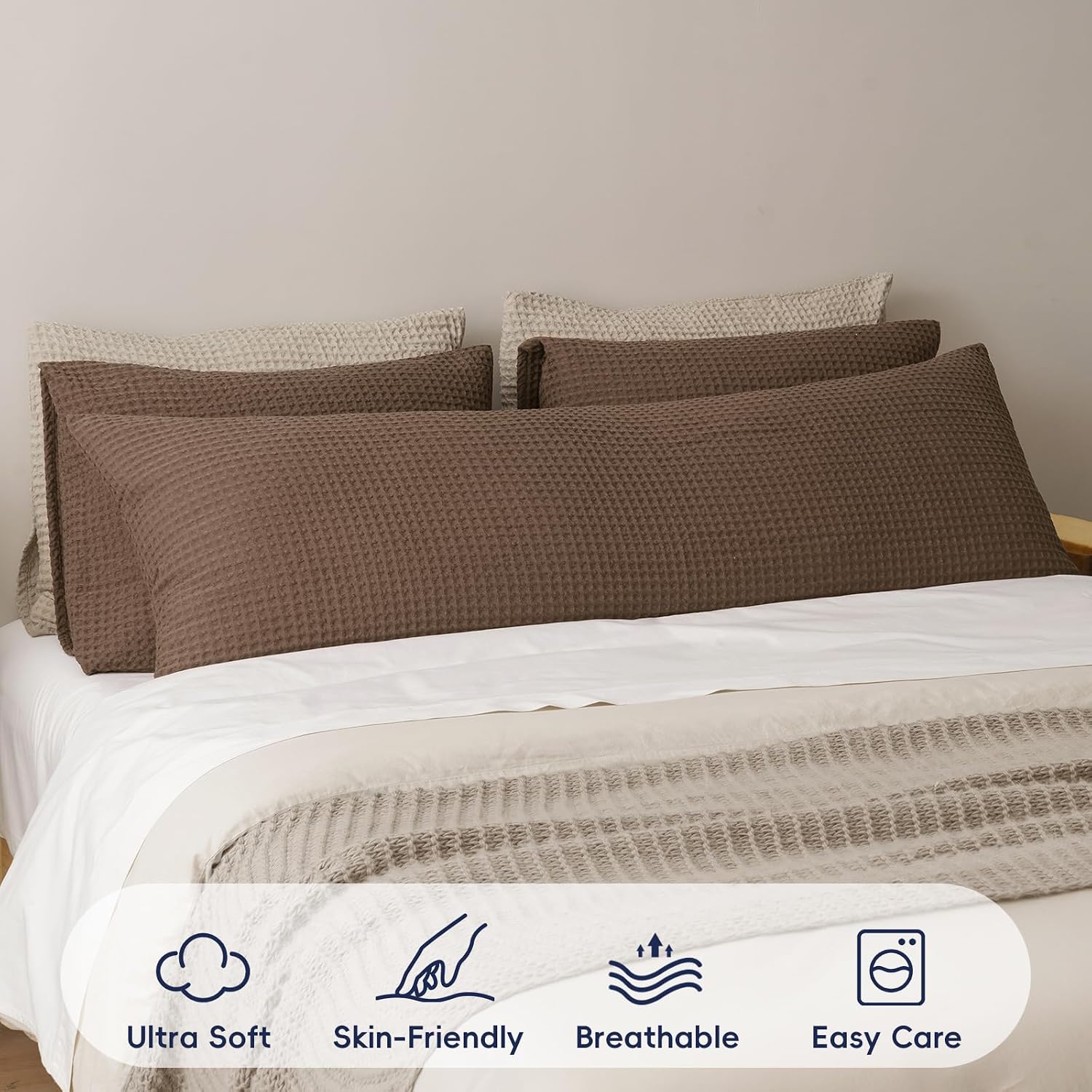 Phf Ultra Soft Waffle Weave Body Pillowcase with Zipper, No Insert, 1Pack 20" x 54" Pillow Sham, Breathable & Skin-Friendly Body Pillow cas…