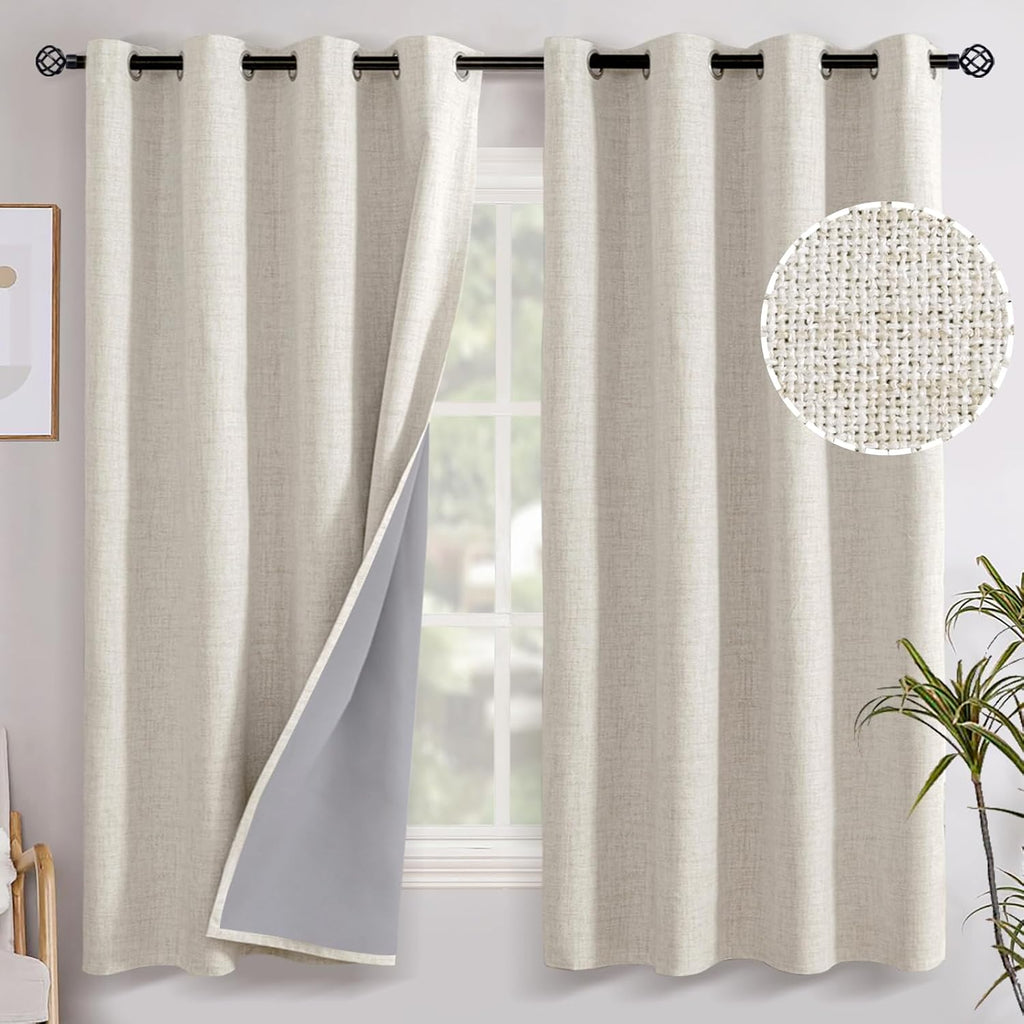 YoungsTex Linen Farmhouse Blackout Curtains 63 Inch Length, Thermal Insulated Black Out Drapes with Grommet Energy Saving for Bedroom Livin…