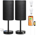 17.4inches Tall Black Touch Table Lamps Set - 3 Way Dimmable Bedside Lamps with USB C and A Ports, Small Lamps for Nightstand with AC…