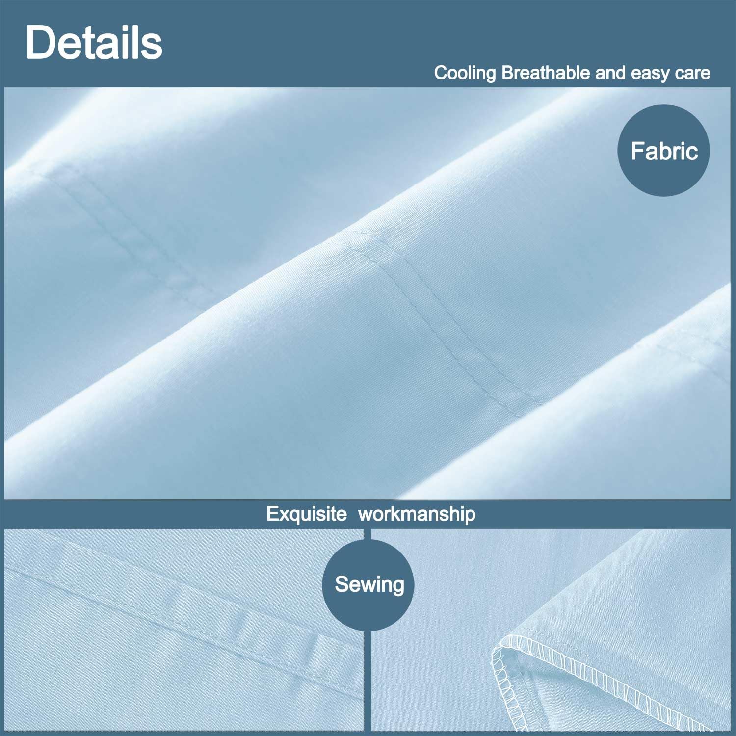 WhatsBedding Body Pillow Cover Cotton Fabric, Long Pillowcase Breathable & Skin-Friendly, Envelope Closure - Light Blue (20x54 inch) Cotton…