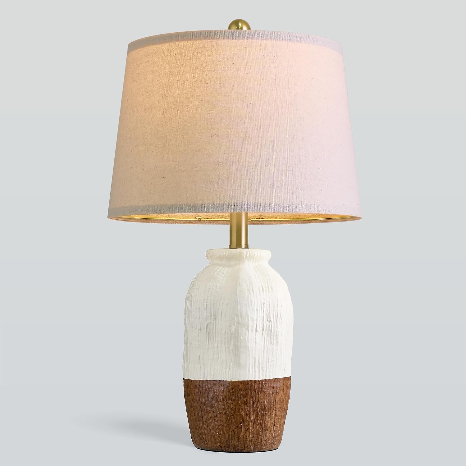 22.5" Hand-Textured Vintage Ceramic Table Lamp, Single Rustic Farmhouse Bedside Lamp with Linen Shade, Boho Lamp for Bedroom Living Room…