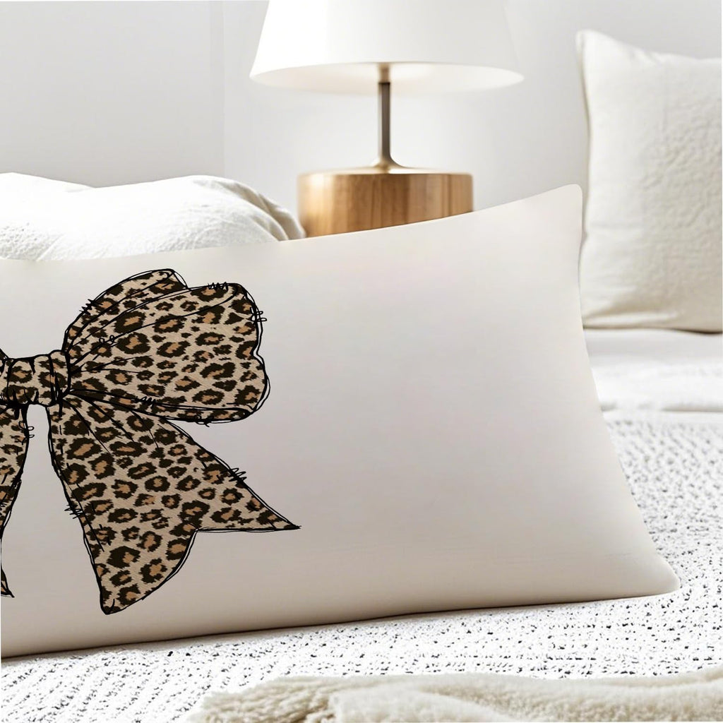 Trendy Coquette Leopard Bow 20x54 Body Pillow Cover, Coquette Room Decor, Cheetah Print Room Decor, Preppy Leopard Print Decorative Long…