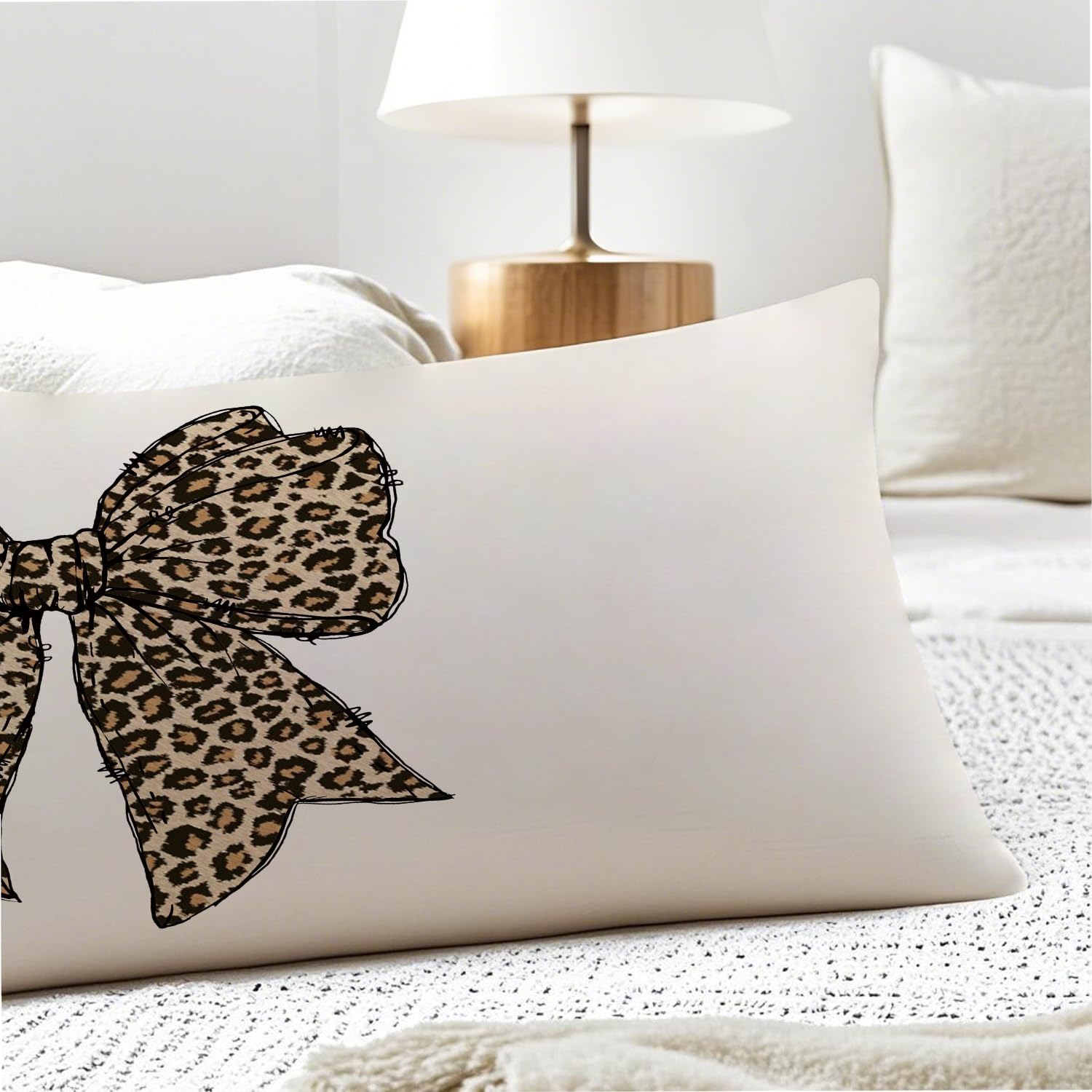 Trendy Coquette Leopard Bow 20x54 Body Pillow Cover, Coquette Room Decor, Cheetah Print Room Decor, Preppy Leopard Print Decorative Long…