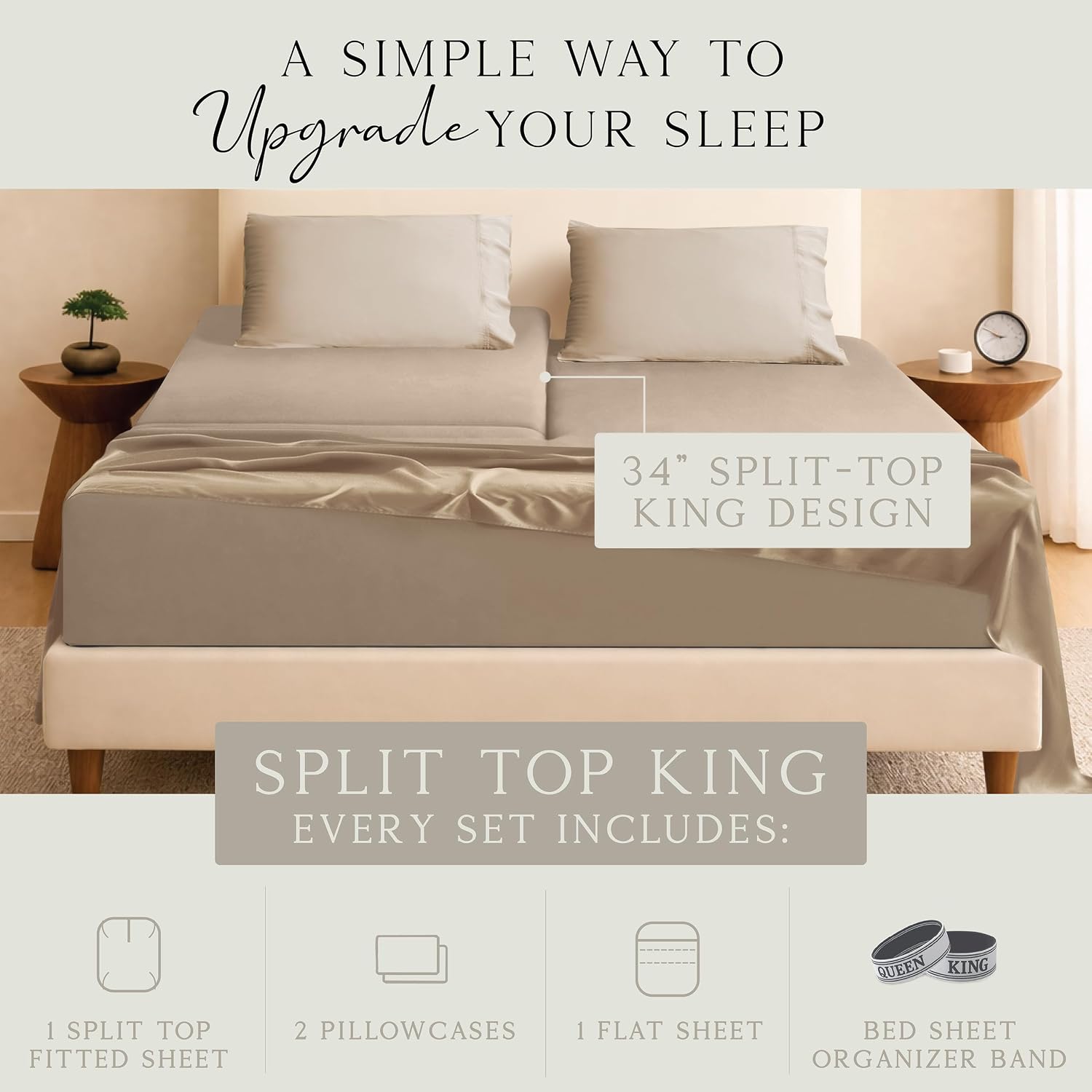 KARISSA MAE Pure Viscose from Bamboo 34" Split Top King Size Sheet Set | 100% FSC Certified | Luxuriously Soft | Cooling | 18" Deep…