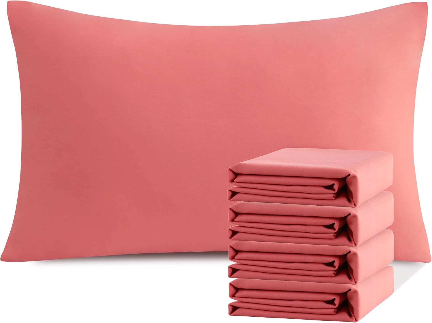 Ntbay Queen Pillowcase Set - 4 Pack Brushed Microfiber 20x30 Pillowcases - Soft, Wrinkle-Free, Fade-Resistant, Stain-Resistant, Coral Pink…
