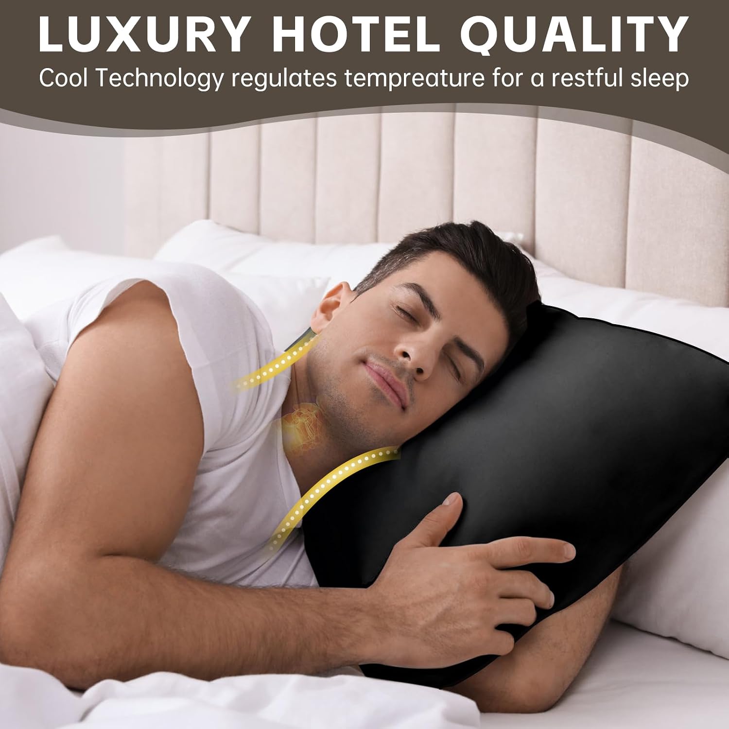 Himoon Bed Pillows for Sleeping 4 Pack, King Size Cooling Pillows Set of 4, Top-end Microfiber Cover for Side Stomach Back Sleepers(Black) 4…