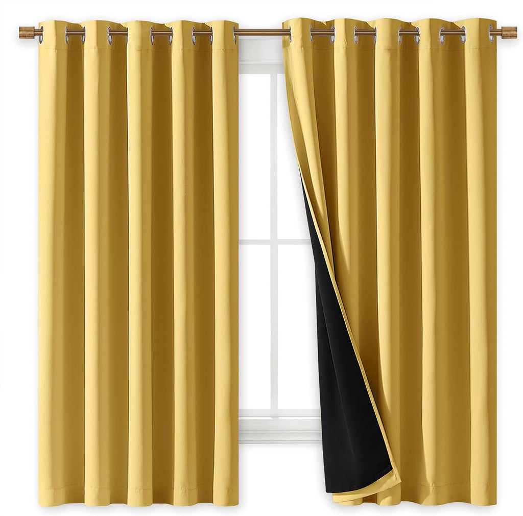 Nicetown 100% Blackout Curtains with Black Liners, Thermal Insulated Full Blackout 2-Layer Lined Drapes, Energy Efficiency Window Drapes fo…
