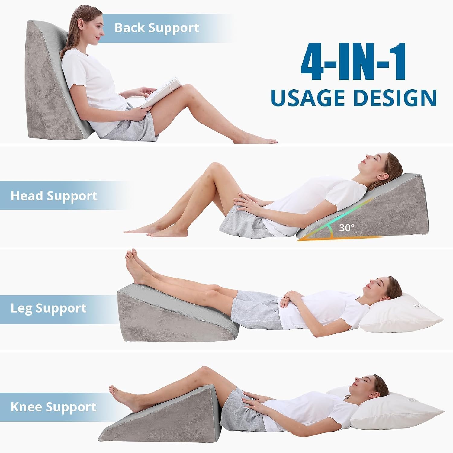 Sasttie Wedge Pillow, 12 Inch Memory Foam Bed Wedge Pillow for Sleeping, Acid Reflux, Back Pain, Post Surgery, and Snoring, Designed with W…