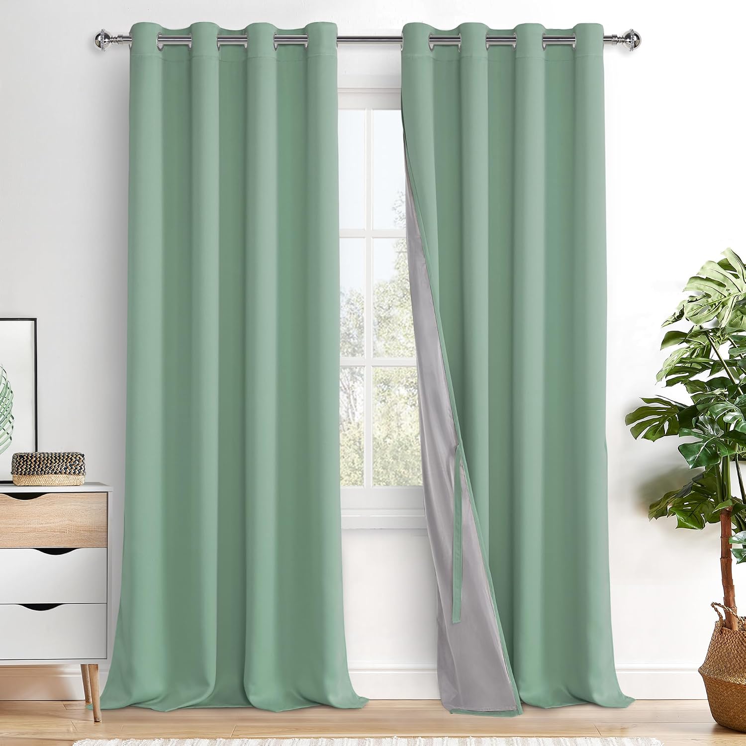 Xwzo 100% Blackout Curtain Panels - Thermal Insulated Black Liner Curtains, Noise Reducing and Heat Blocking Drapes for Hall and Studio Win…