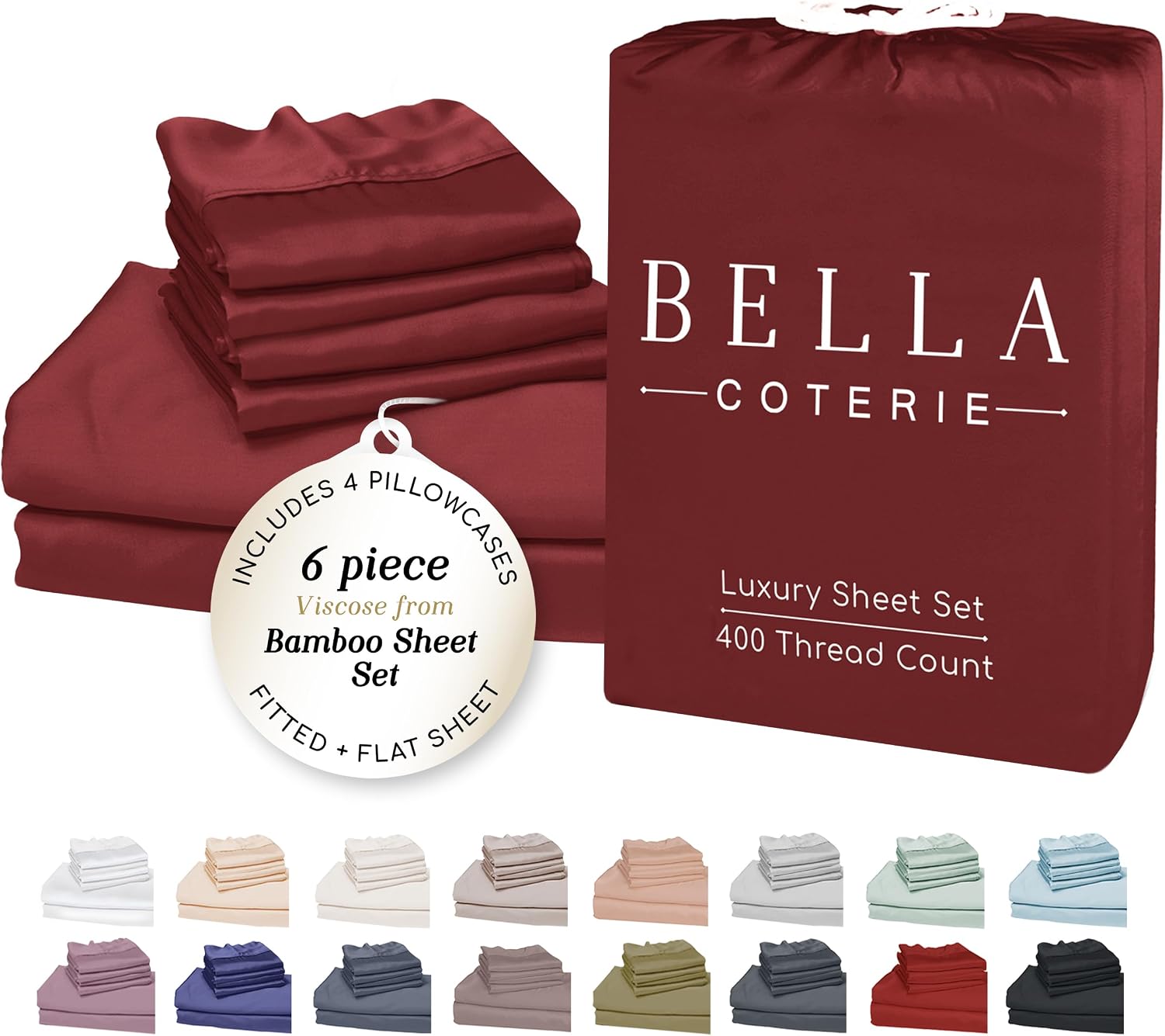 Bella Coterie 6 Piece Luxury Bamboo Viscose Split Top King Size Sheet Set | 34" Split for Adjustable Beds | 100% Organically Grown|…