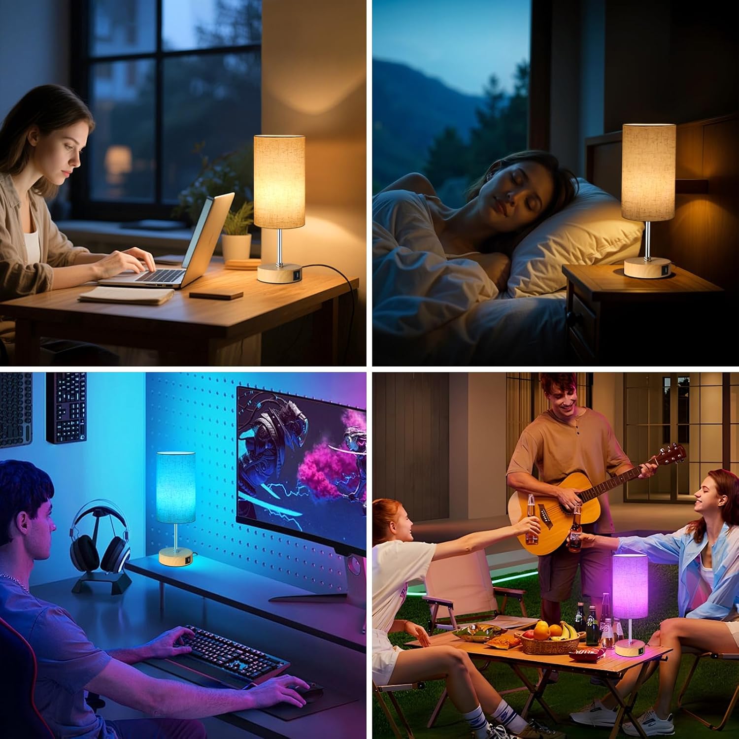 Unicozin Small Table Lamp, 3CCT & 7 RGB Color Changing, Dimmable Nightstand Lamp with Wood Grain Base, Touch Bedsides Lamp for Bedroom…