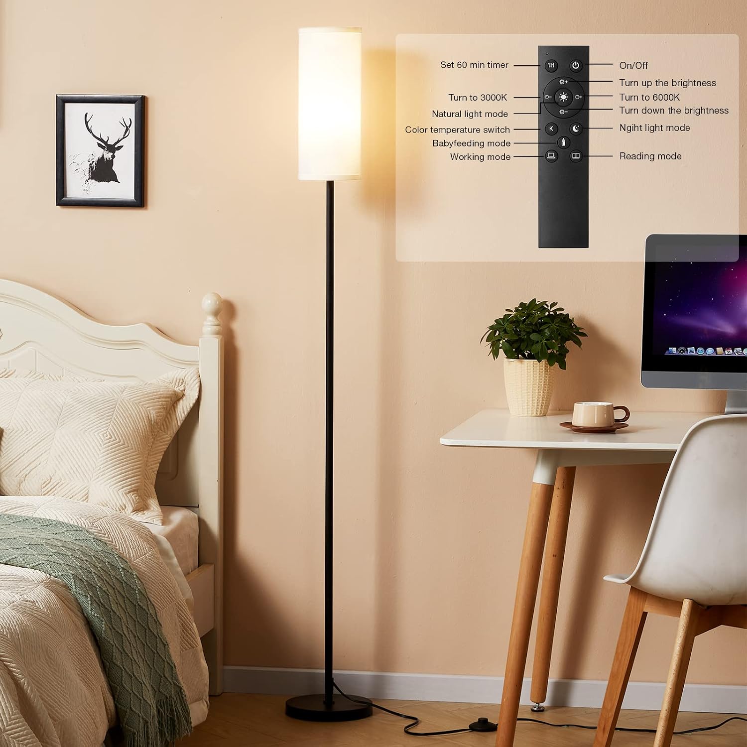 Ambimall Floor Lamps for Living Room, 64" Modern Floor Lamp with Remote Control and Stepless Dimmable Colors Temperature & Brightness…