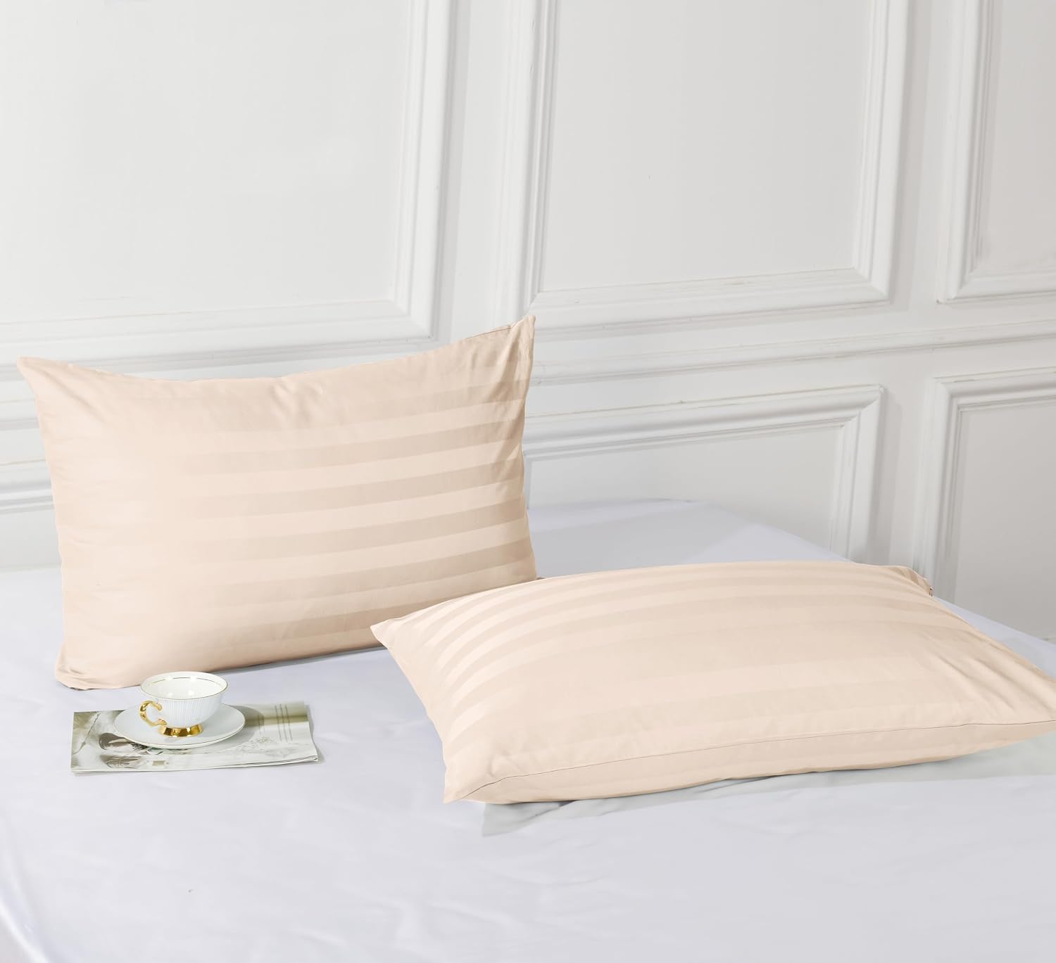 ShunjieHome 100% Egyptian Cotton Standard Pillow Protectors Set of 2, 400 Thread Count Sateen Weave Cooling Pillowcase, easy maintenance…