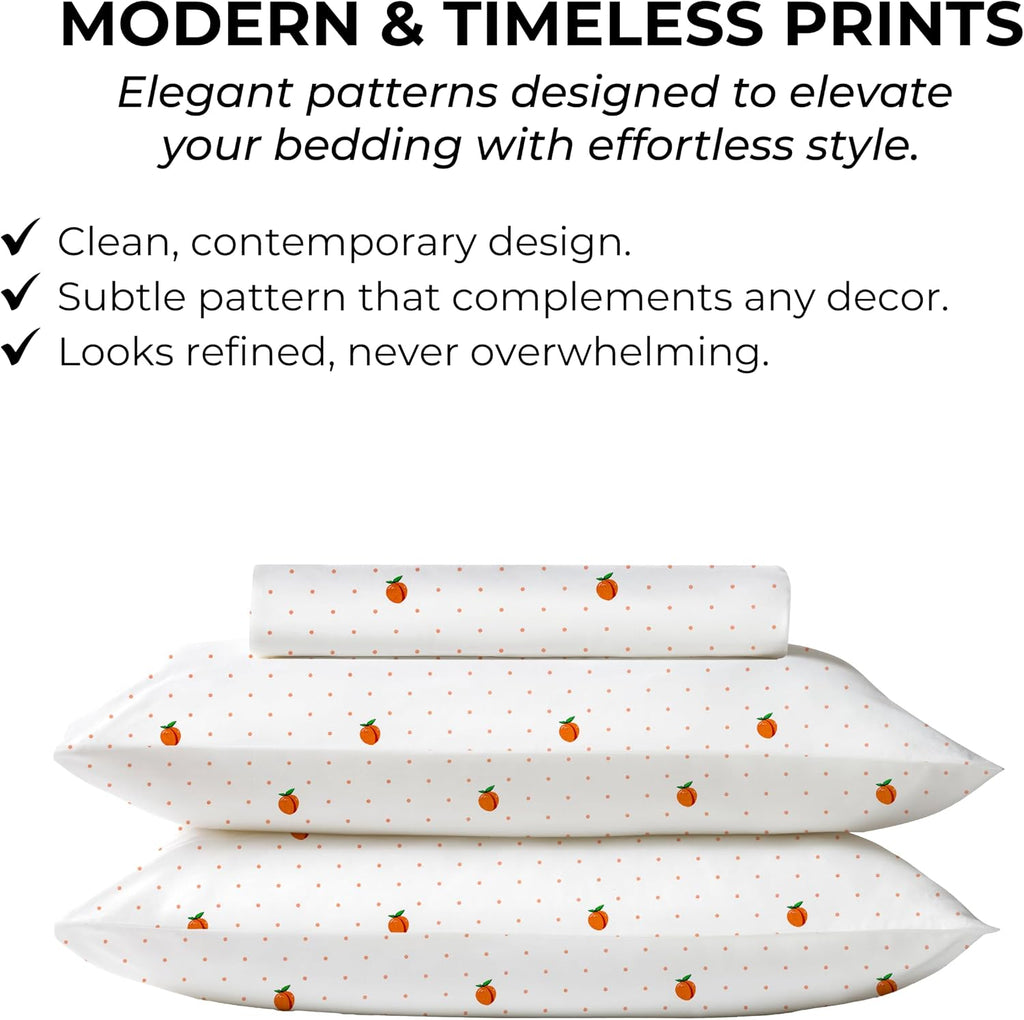 Full Size Fitted Sheet with 18" Deep Pockets, No Flat - Percale Weave Natural - Breathable 100% Cotton Printed Bedding, 1 Fitted Sheet +…