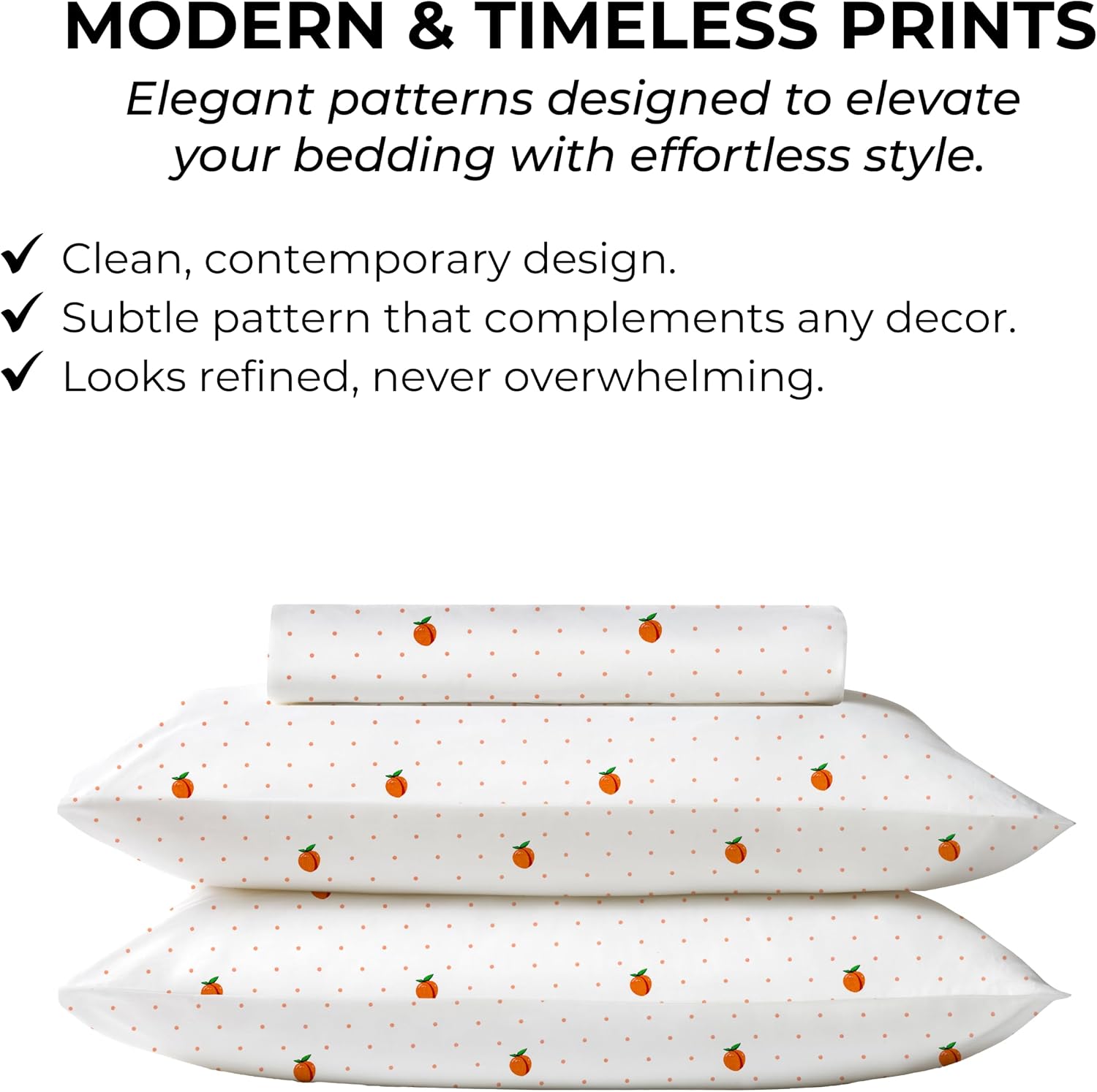 Queen Size Fitted Sheet with 18" Deep Pockets, No Flat - Percale Weave Natural - Breathable 100% Cotton Printed Bedding, 1 Fitted Sheet +…