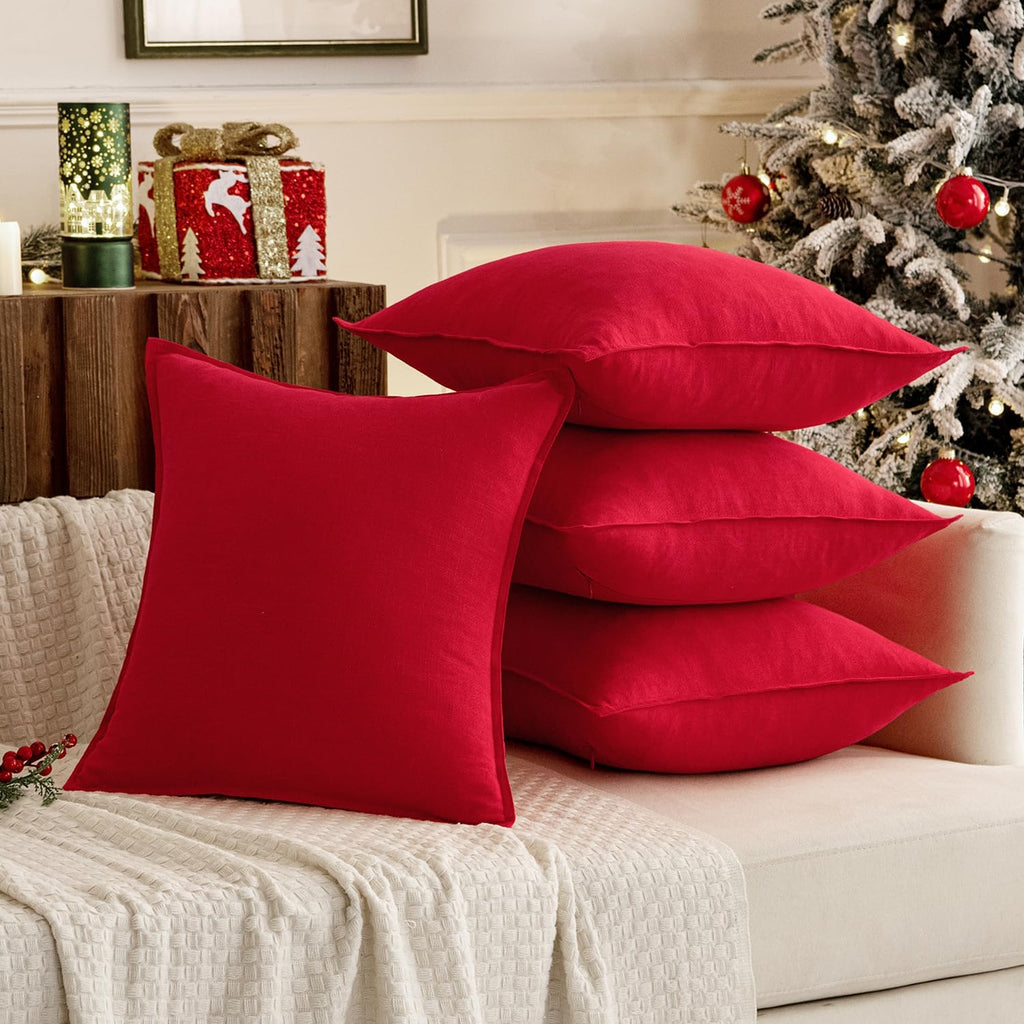 MIULEE Decorative Linen Pillow Covers 20x20 Inch Red Boho Farmhouse Neutral Couch Throw Pillows for Bed Pack of 2 Accent Modern…