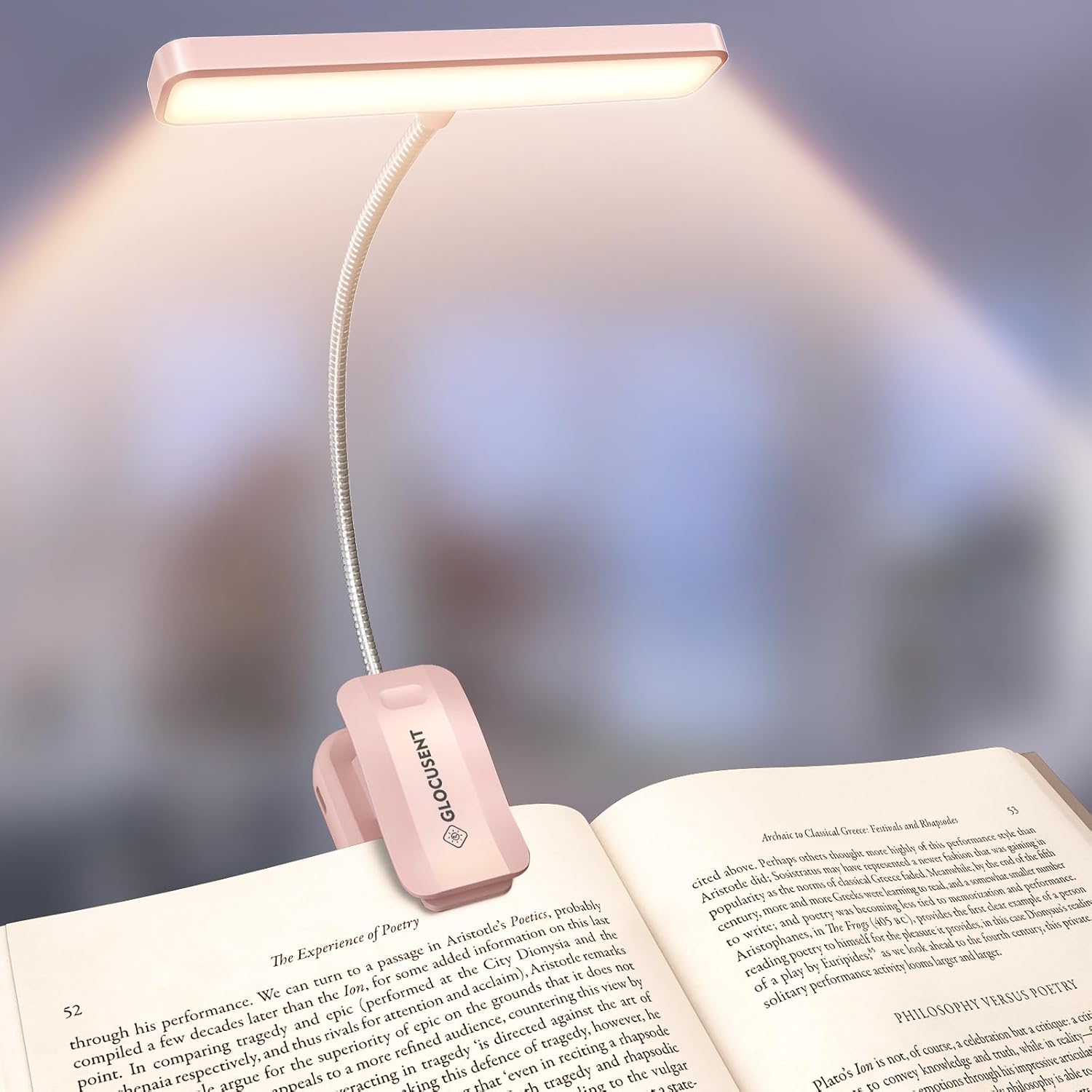 Glocusent 26 LED Book Light, 1200 mAh 90 Hrs Lasting Rechargeable Reading Light, 5 Amber Colors & Stepless Dimming Book Reading Light…