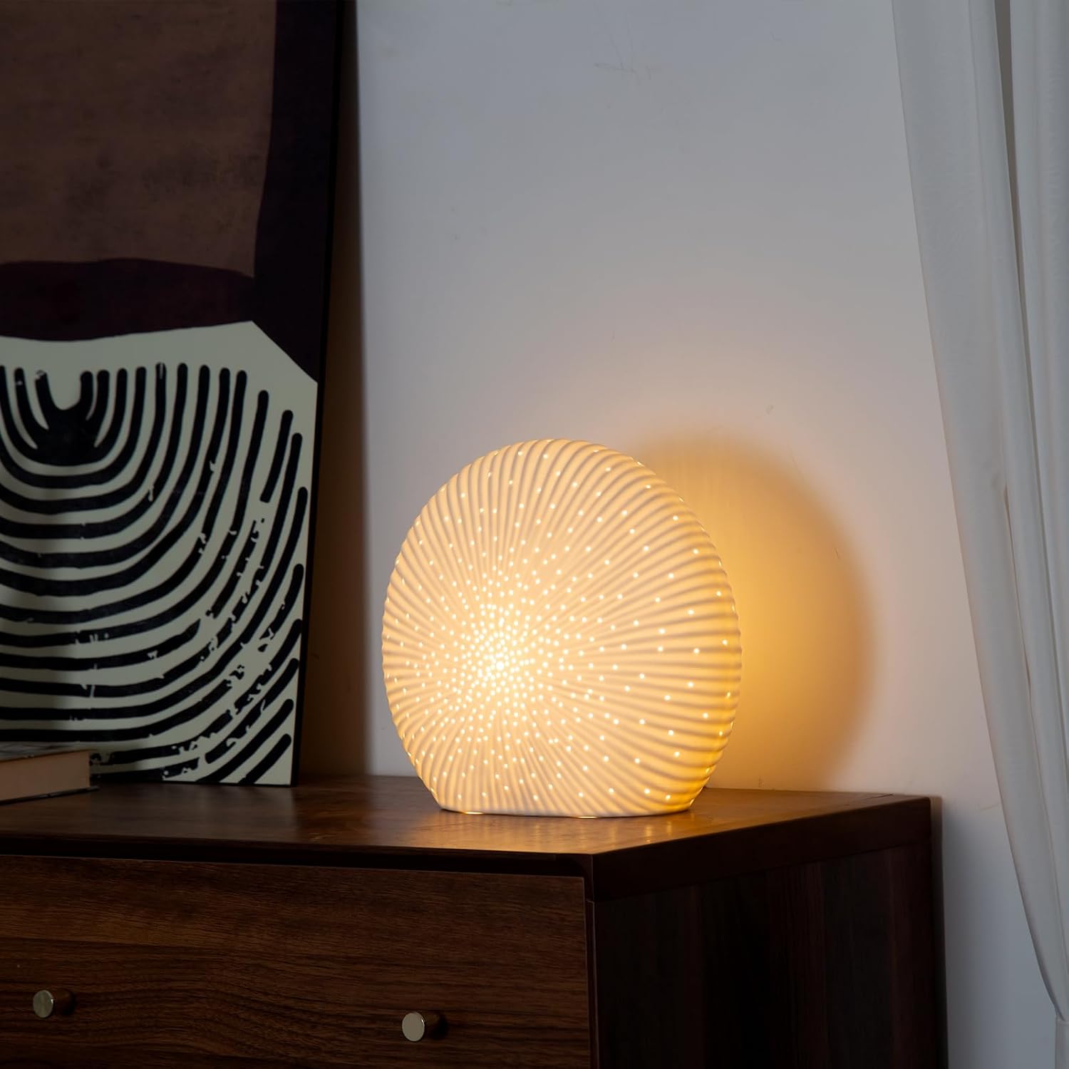 ZUIKAIG 10.5"Modern Ceramic Table Lamp, White bedside table lamp, night Lamp, Decorative Lamp, Ambient lighting, Artistic lamp, Suitable…