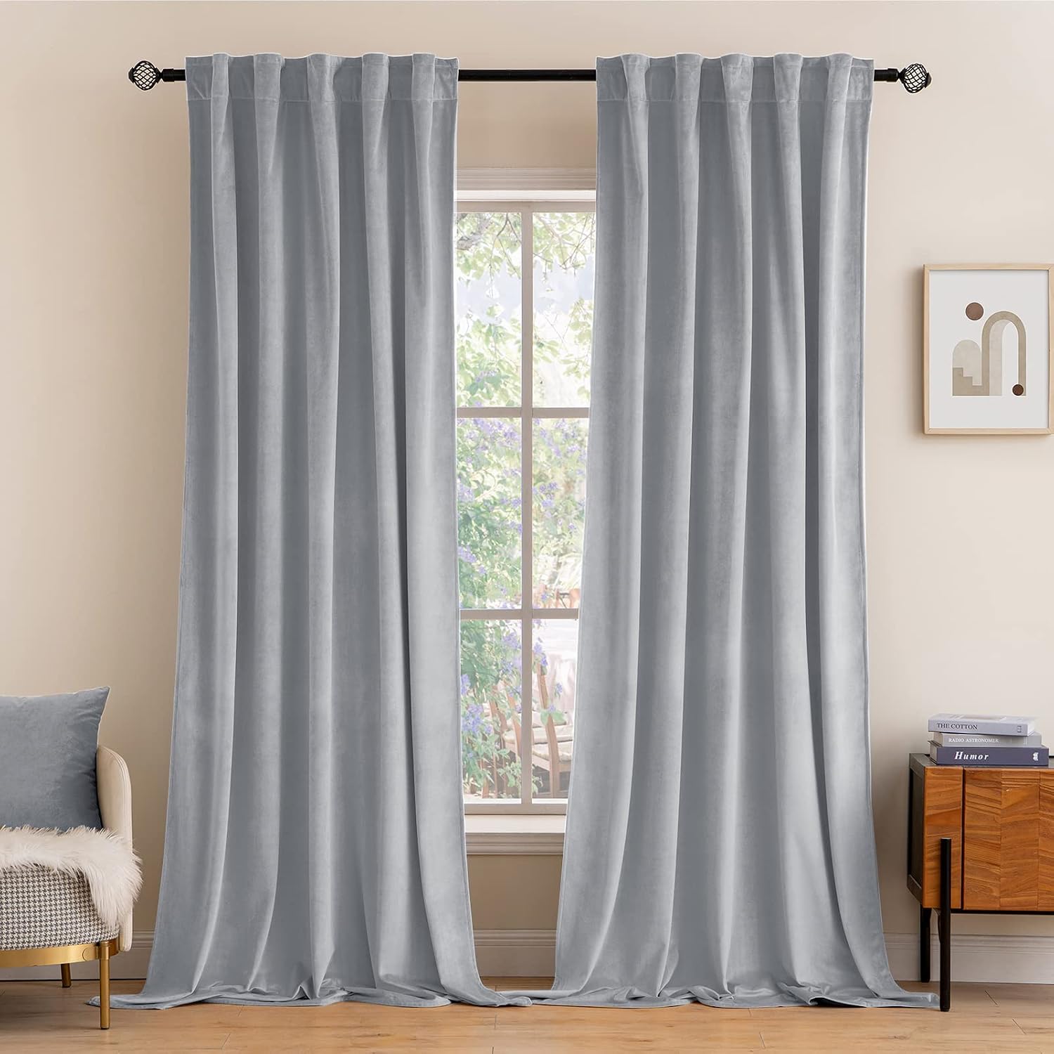 Miulee Greyish White Velvet Curtains 2 Panels Luxury Blackout Curtains for Bedroom Living Room Thermal Insulated Super Soft Window Drapes R…