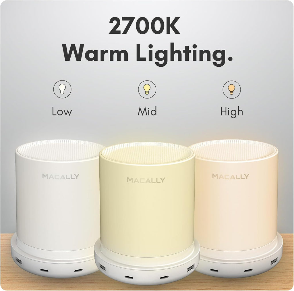 Macally Small Bedside Lamp with USB Ports (USB C + A) - Fast Charging Bedside Light and 3 Way Dimmable Touch Lamp for Nightstands - Great…
