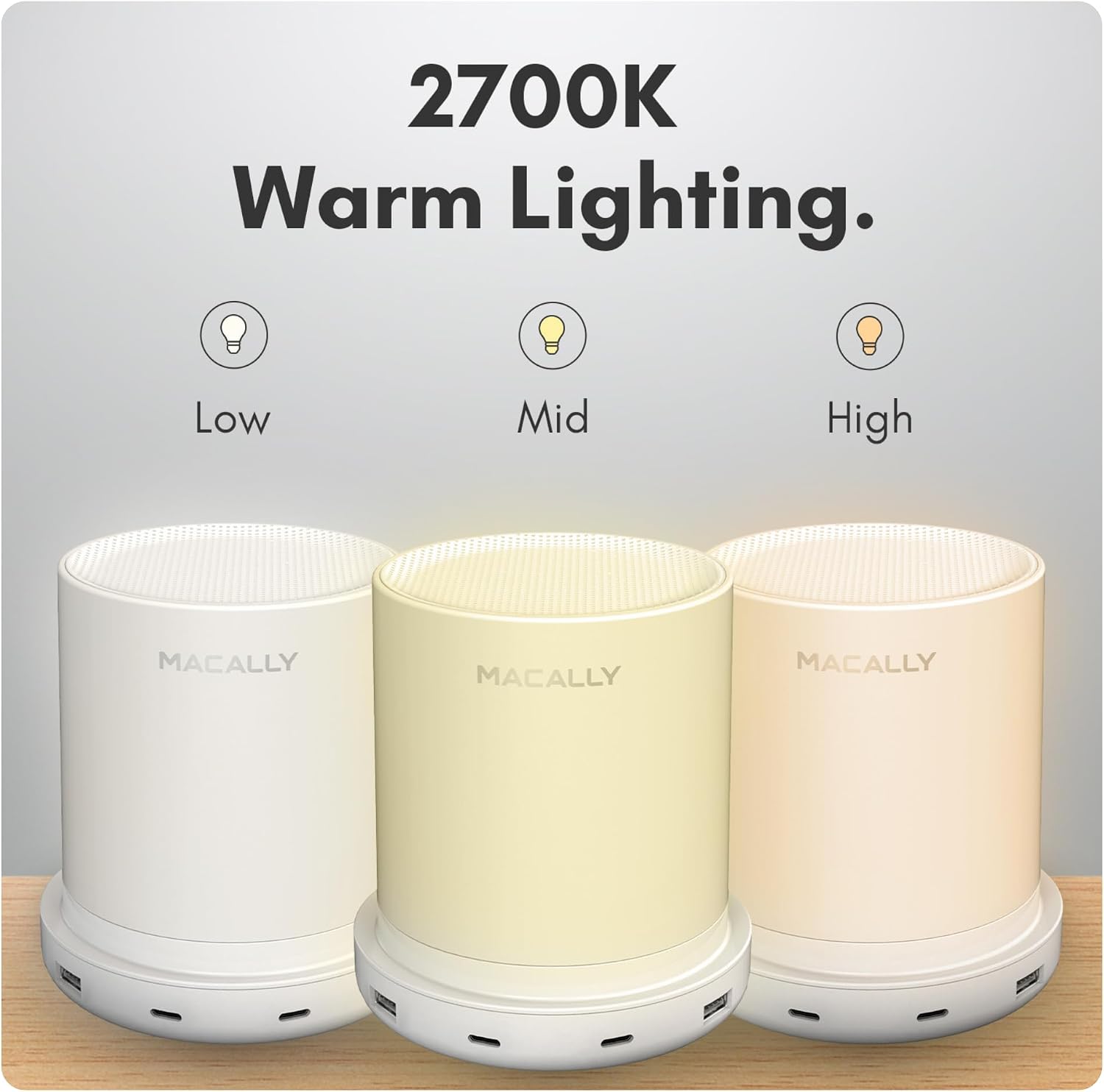 Macally Small Bedside Lamp with USB Ports (USB C + A) - Fast Charging Bedside Light and 3 Way Dimmable Touch Lamp for Nightstands - Great…