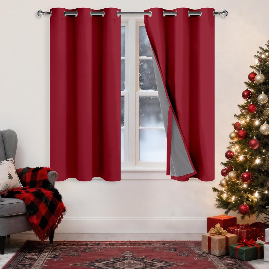 Xwzo 100% Blackout Curtains 54 Inches Long with Tiebacks- Soundproof & Energy Efficiency Window Draperies Grommet Top with Black Liner for…