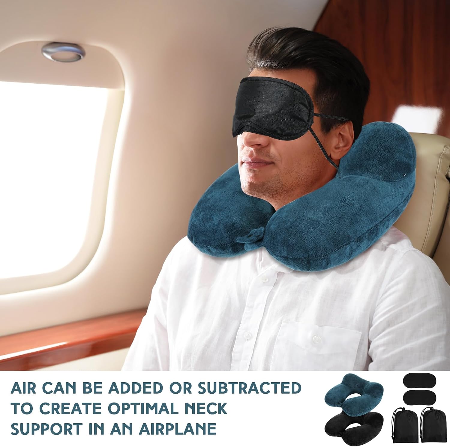 Sintuff 2 Pack Inflatable Travel Pillow for Airplanes Inflatable Neck Flight Pillows with Compact Bag and Blindfold for Traveling…