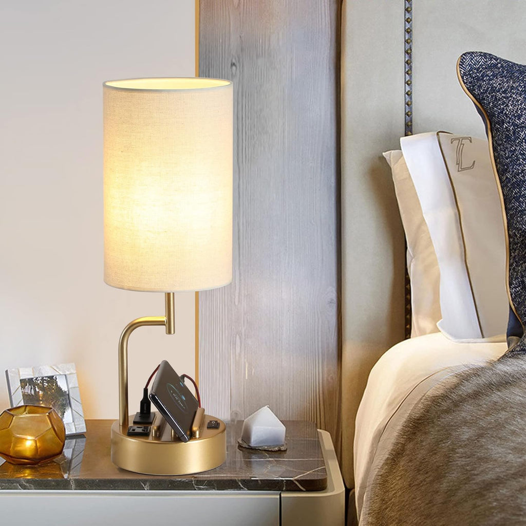 Dreamholder Table Lamp with 3 USB Charging Ports, Modern Desk Lamp with AC Outlet and Phone Stands, Perfect Bedside Lamp for Bedroom…