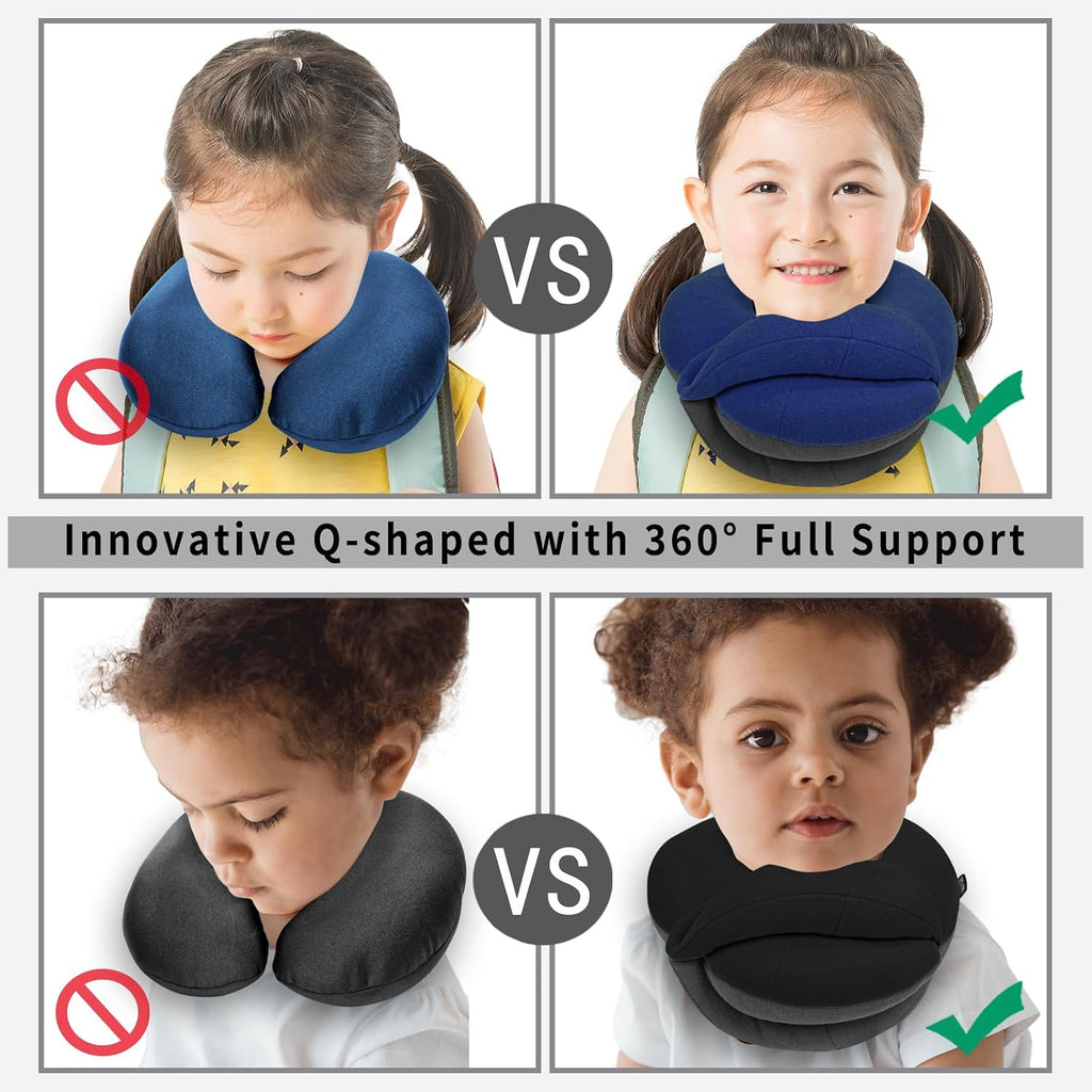 BUYUE Kids Travel Pillows for Airplane, Memory Foam 360° Head Support Sleeping Essentials for Boys Long Flight, Skin-Friendly Soft Neck…