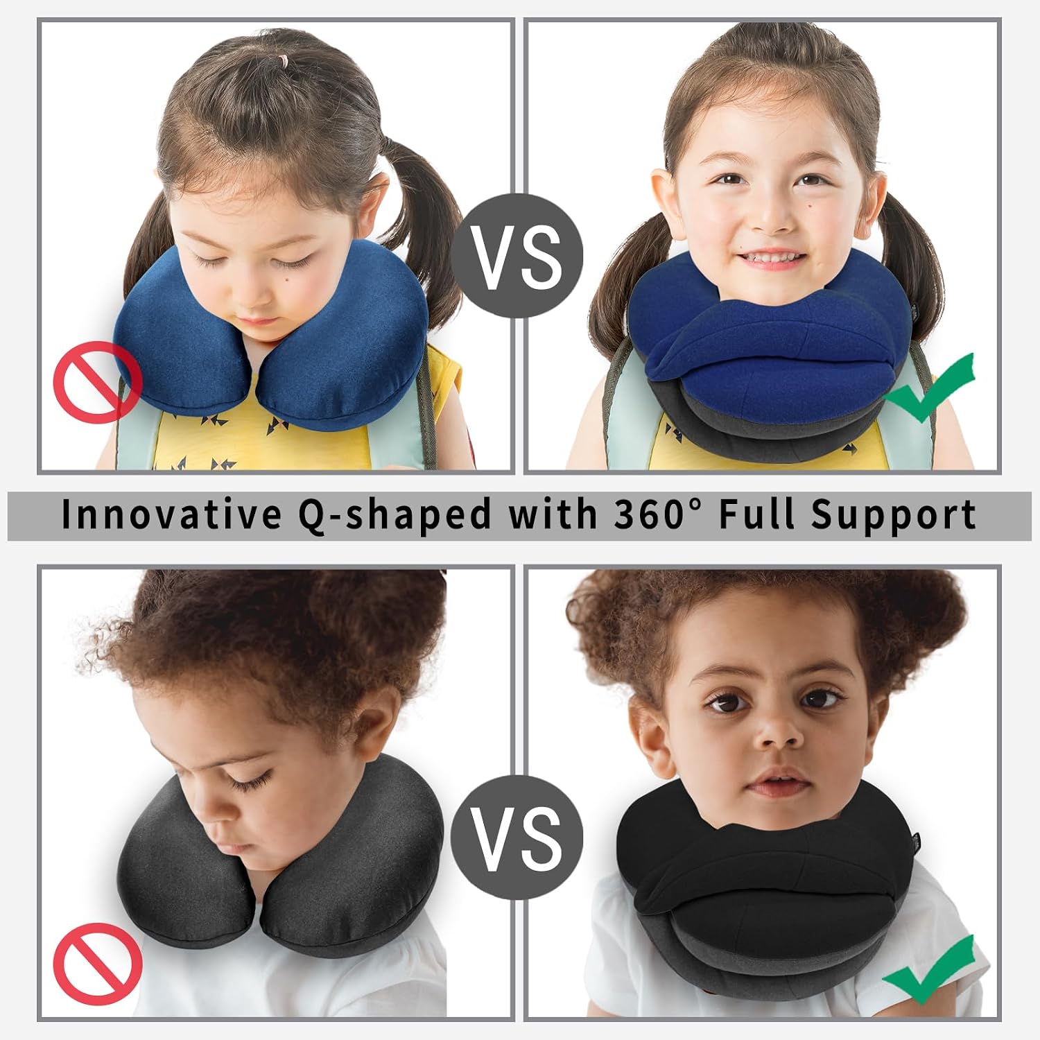 BUYUE Kids Travel Pillows for Airplane, Memory Foam 360° Head Support Sleeping Essentials for Boys Long Flight, Skin-Friendly Soft Neck…