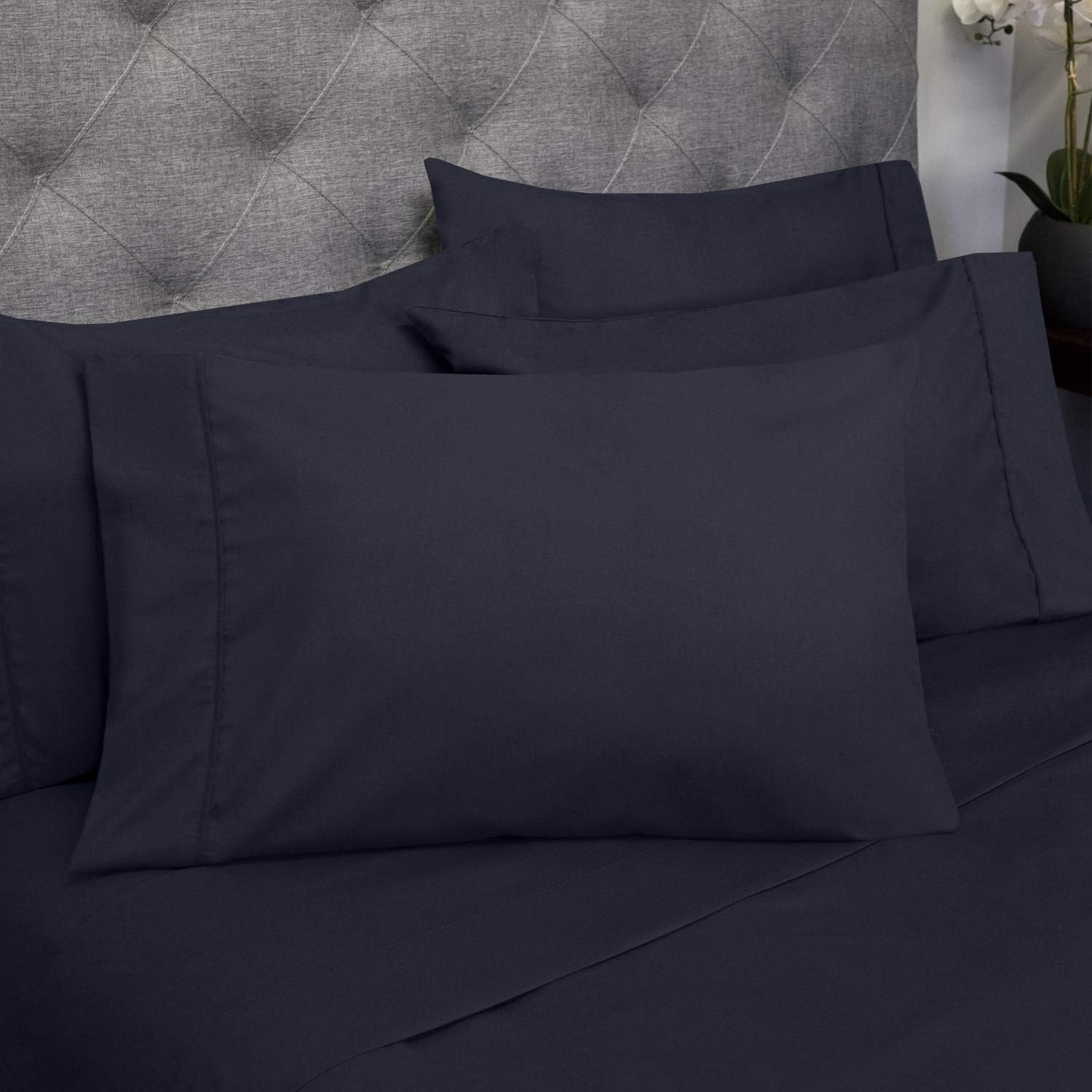 Queen Sheets Navy - 6 Piece 1500 Supreme Collection Fine Brushed Microfiber Deep Pocket Queen Sheet Set Bedding - 2 Extra Pillow Cases…