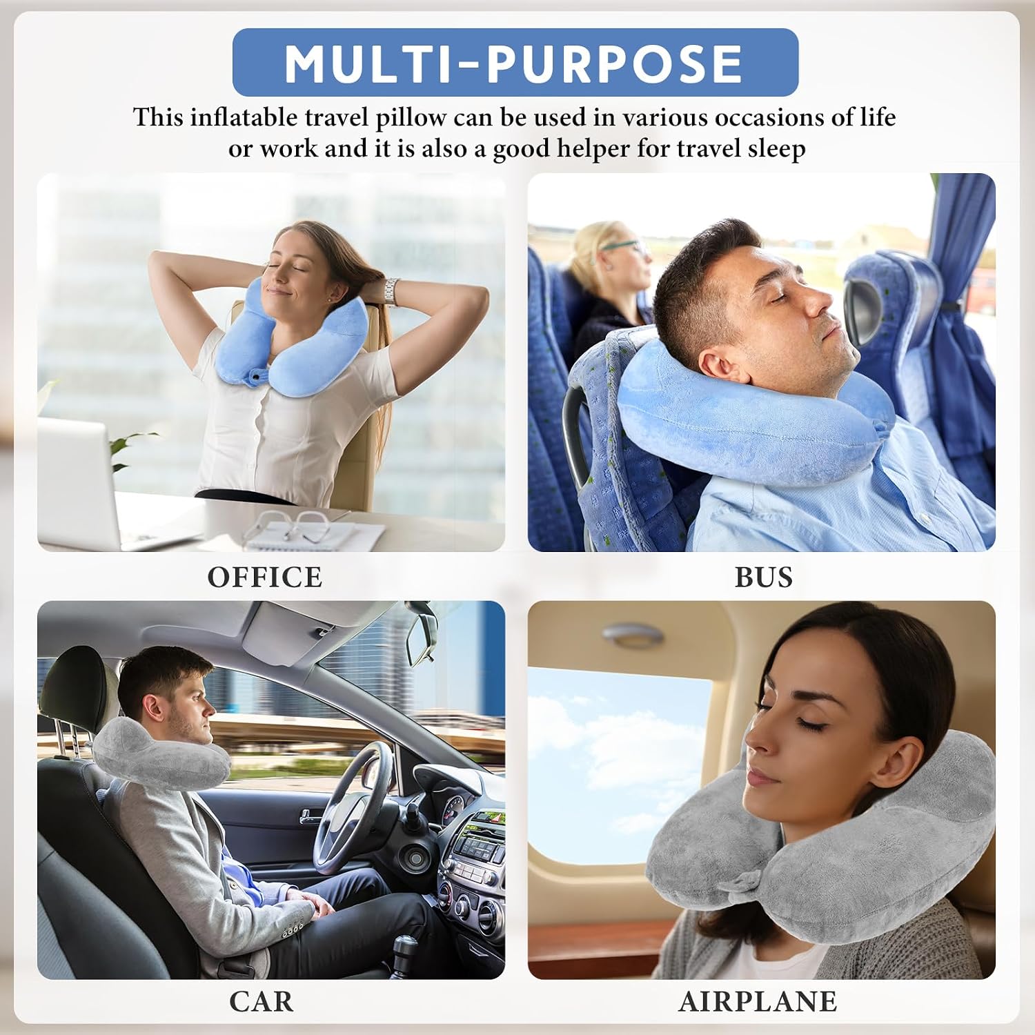 Sintuff 2 Pack Inflatable Travel Pillow for Airplanes Inflatable Neck Flight Pillows with Compact Bag and Blindfold for Traveling…