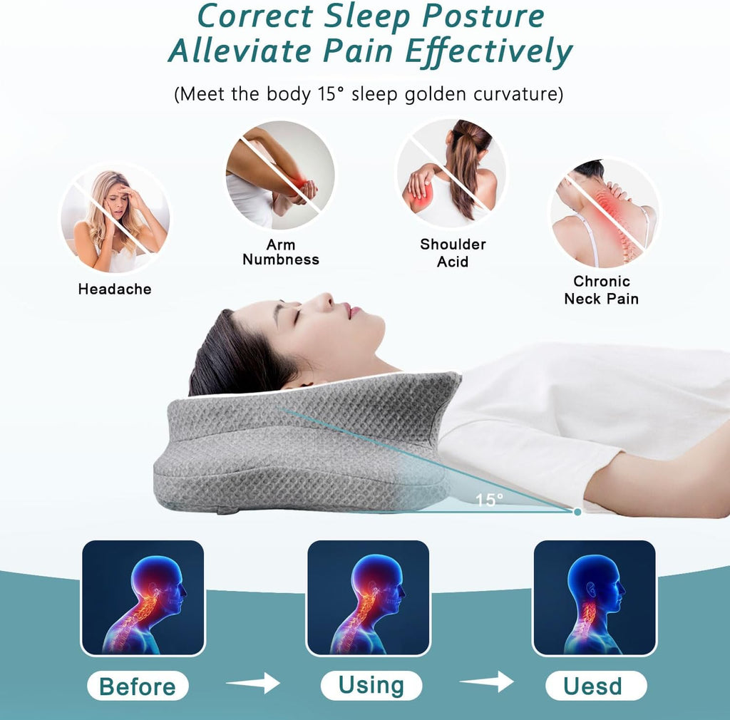 CHxxy Cervical Neck Pillow for Sleeping, Memory Foam Pillows, Ergonomic Side Sleeper Pillows, Cooling Orthopedic Neck Support Pillow for Ba…