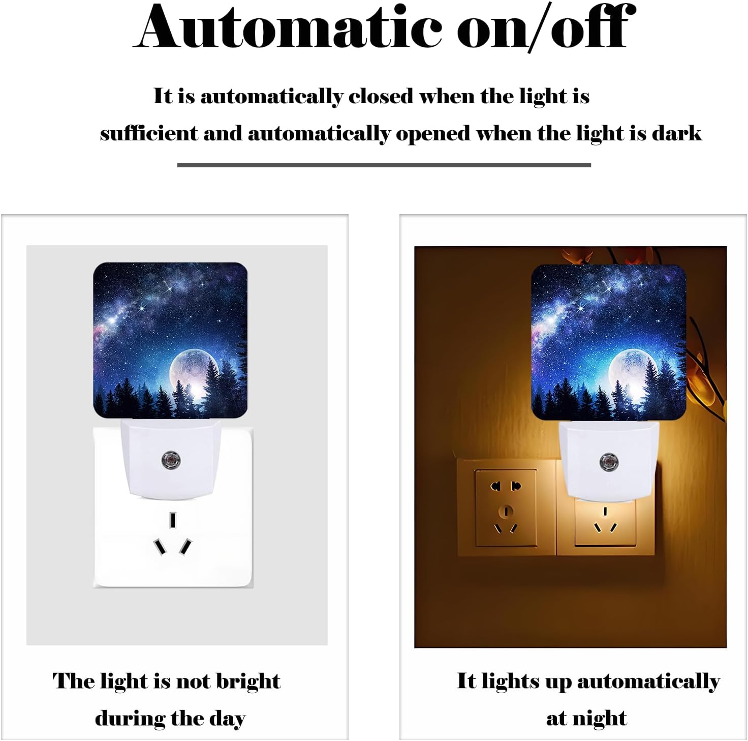 Sea Stars and Moon Night Light, Plug Into Wall for Boys Girls Bedroom Decorative Square Night Light Lamp 0.5w Sleep Friendly