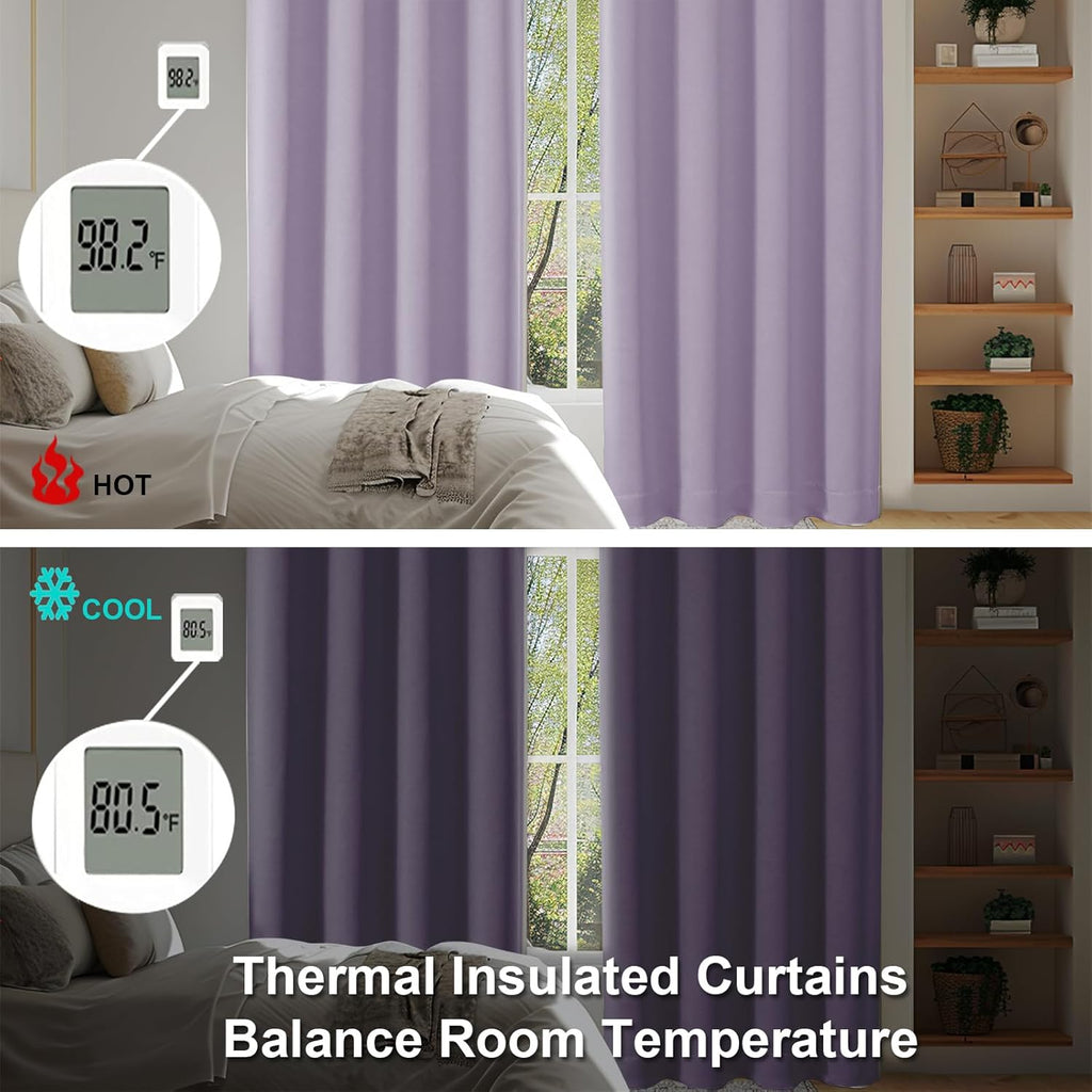 Simplebrand Ava Lilac Blackout Curtains for Bedroom 72 Inch Length 2 Panels Set, Privacy Thermal Insulated Rod Pocket Window Curtains for P…