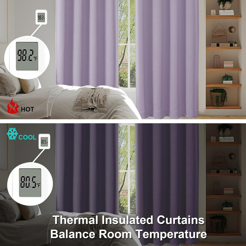 Simplebrand Ava Lilac Short Blackout Curtains for Bedroom 54 Inches Long 2 Panels Set, Solid Thermal Insulated, Energy Saving Window Treatm…