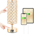 Crystal Table Lamp, Gold Lamp for Bedroom with USB-C USB-A Charging Ports, 3 Way Dimmable Light with Crystal Lampshade, Bedside Lamp…