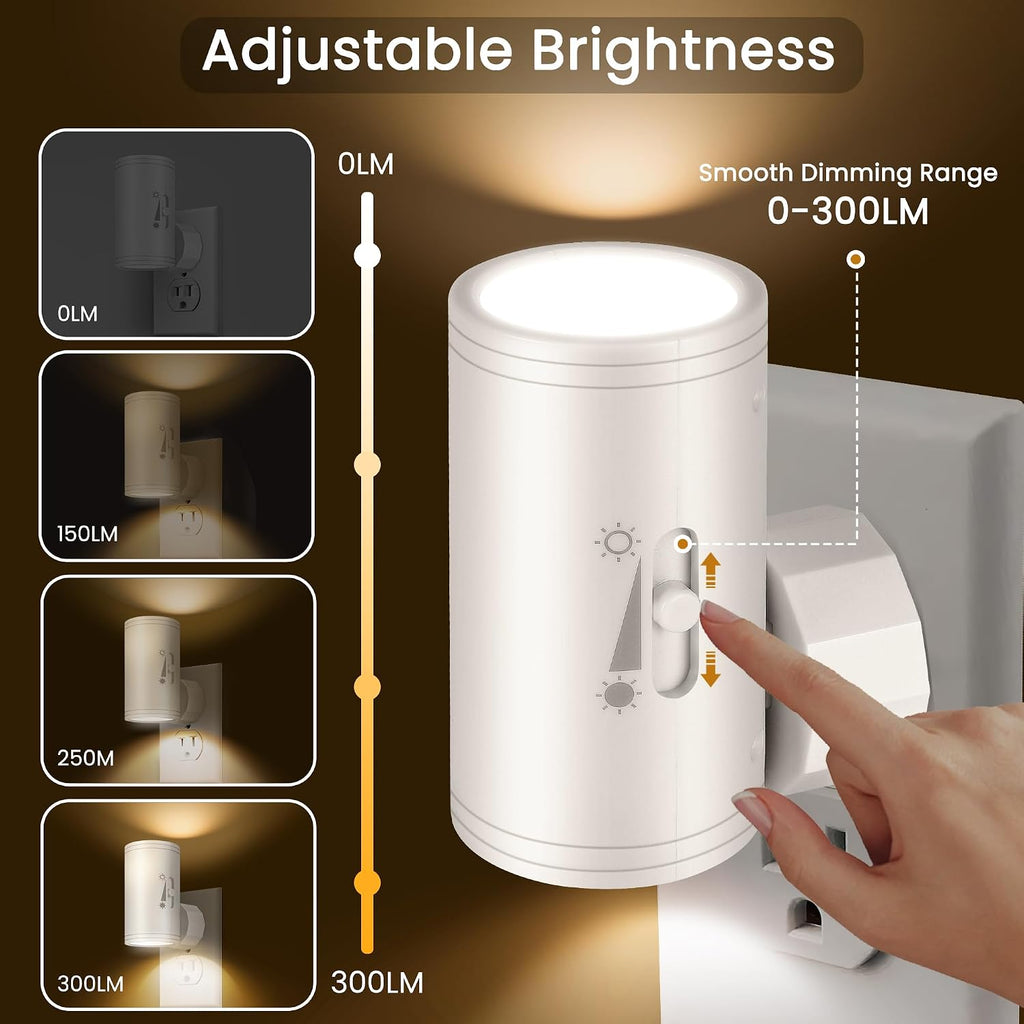 4 Pack LED Wall Plug-in Night Light with Dusk to Dawn Sensor, 5000K Daylight White, Dimmable 0-300LM, Adjustable Rotating Lamp for…