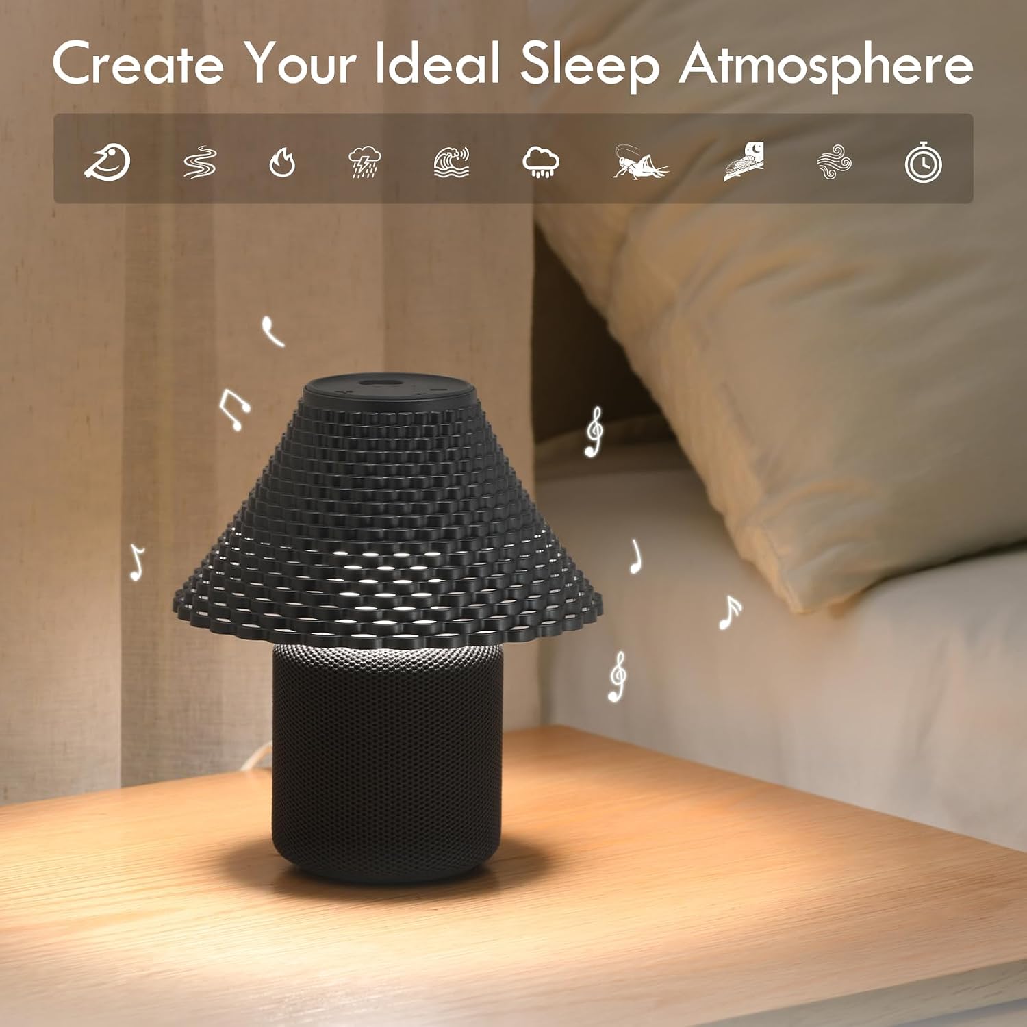 Bedside Table Lamp with White Noise Machine - 10 Soothing Sounds, Gesture Control Sensor & Dimmable Night Light - 30/60/90 Min Auto-Off…