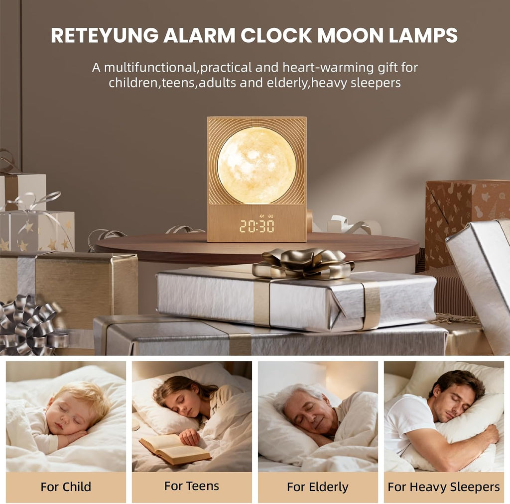RETEYUNG Sunrise Alarm Clocks for Heavy Sleepers, Rotatable Moon Light with Gentle Wake-Up, Clock Night Lamp for Bedrooms - Snooze,10 Light…