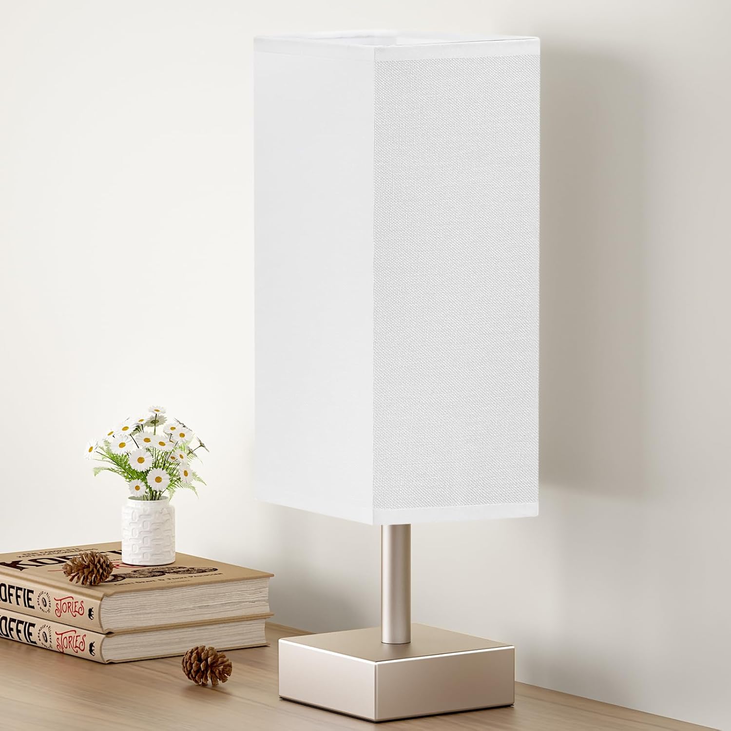 aooshine Antique Small Table Lamp - Bedside Lamp for Bedroom, Minimalist Nightstand Lamp with Square Fabric Shade, Desk Lamp for Kids…
