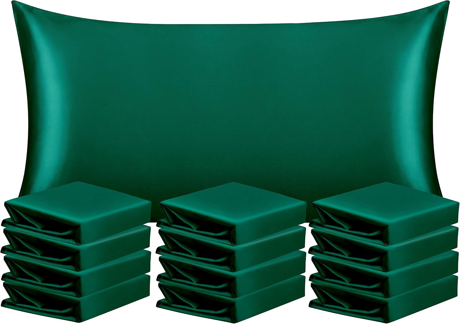 Ntbay 12 Pack Satin King Pillowcases for Hair and Skin, Luxurious and Silky Pillow Cases with Envelope Closure, 20 x 36 Inches, Dark Green…