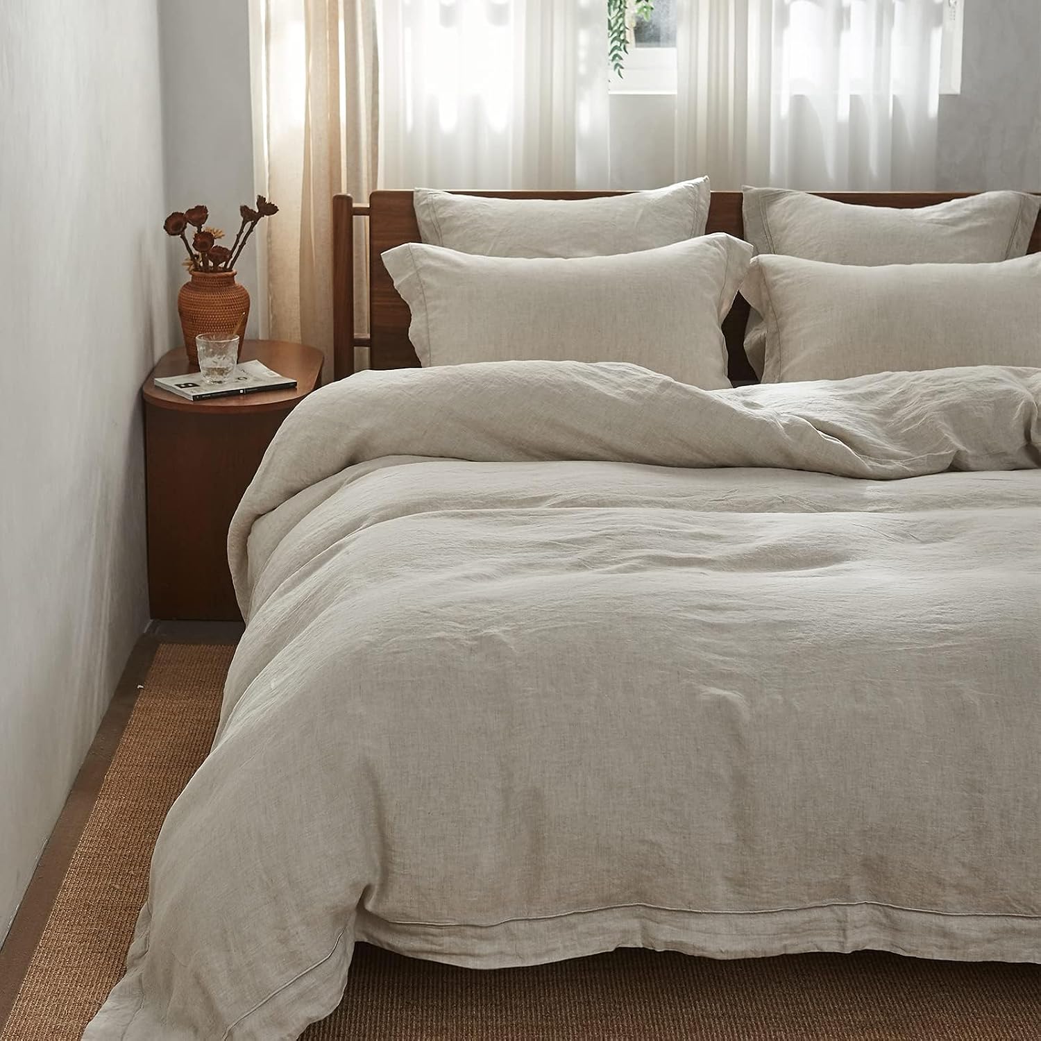 Simple&Opulence 100% Washed Linen Duvet Cover with Embroidered, 3 Pieces Soft Farmhouse Comforter Set with Button Closure,1…