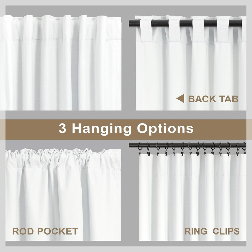 Dancurton White Black Out Curtains 54 Inch Long 2 Panel Elegant Short Summer Curtains for Living Room Thermal Insulated Cotton Linen Blacko…