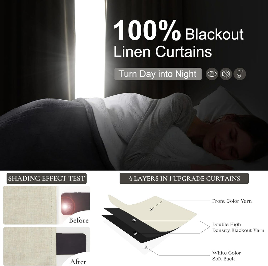 Qjmydeco Cute Blackout Curtains 60 Inches Extra Wide Linen 84 Inch Length for Living Room/Sliding Glass Door, Pleated Heavy Duty Thermal Dra…